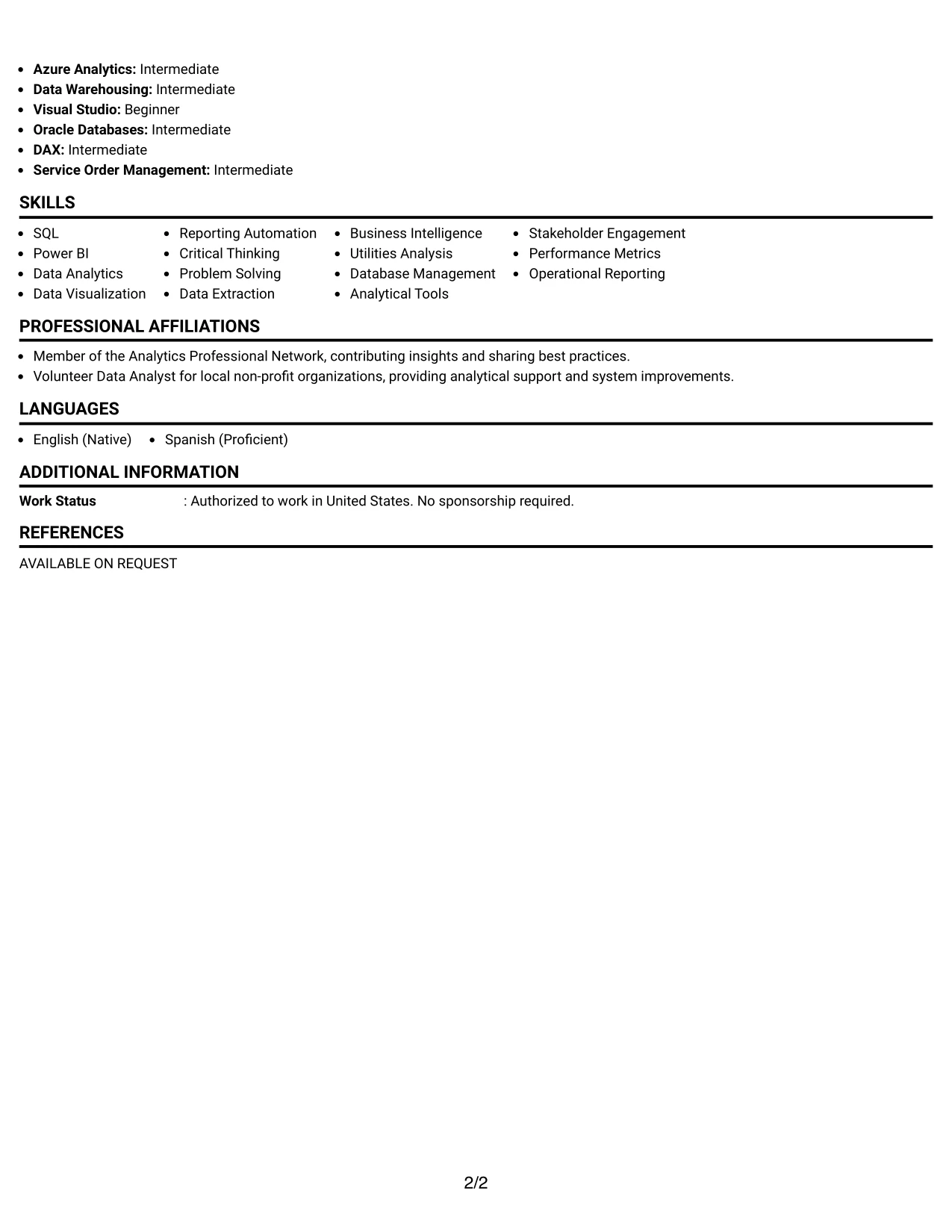 Resume Example Page 2