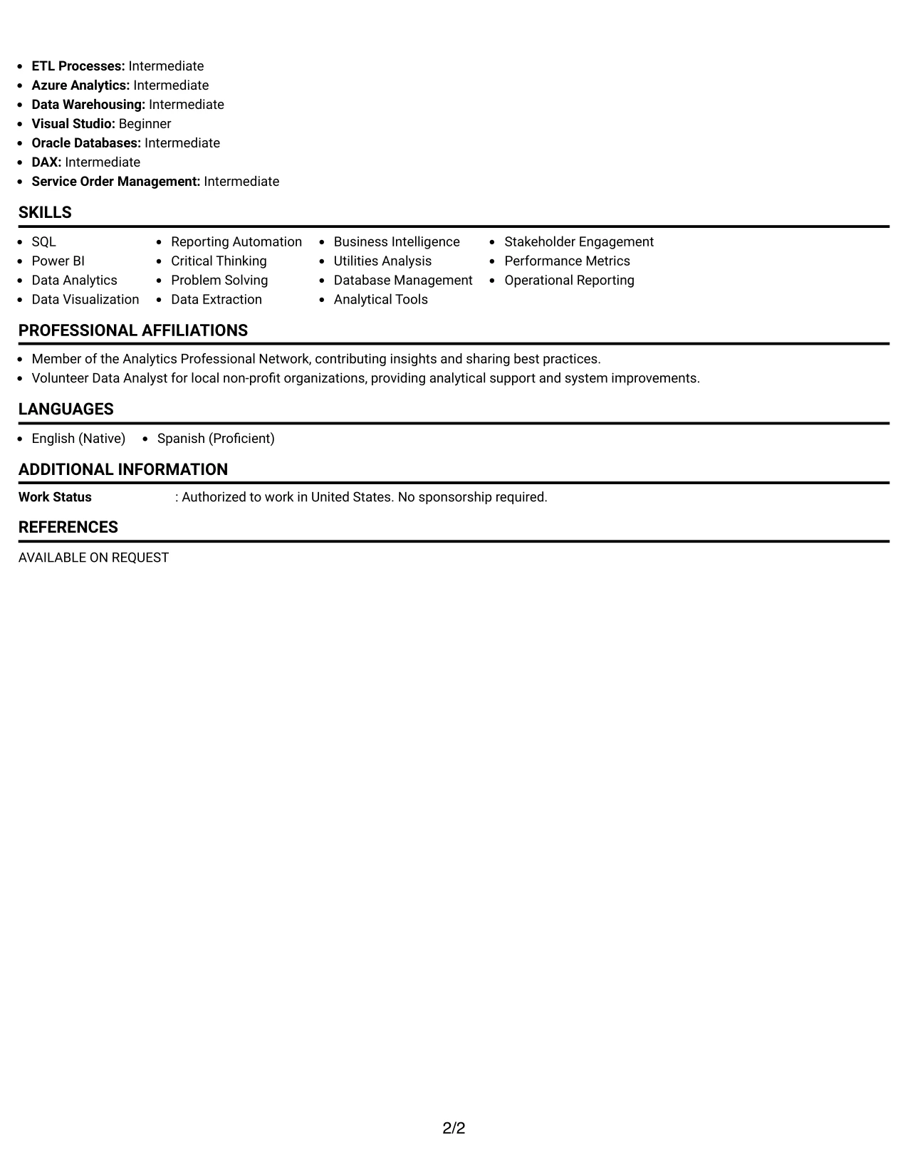Resume Example Page 2