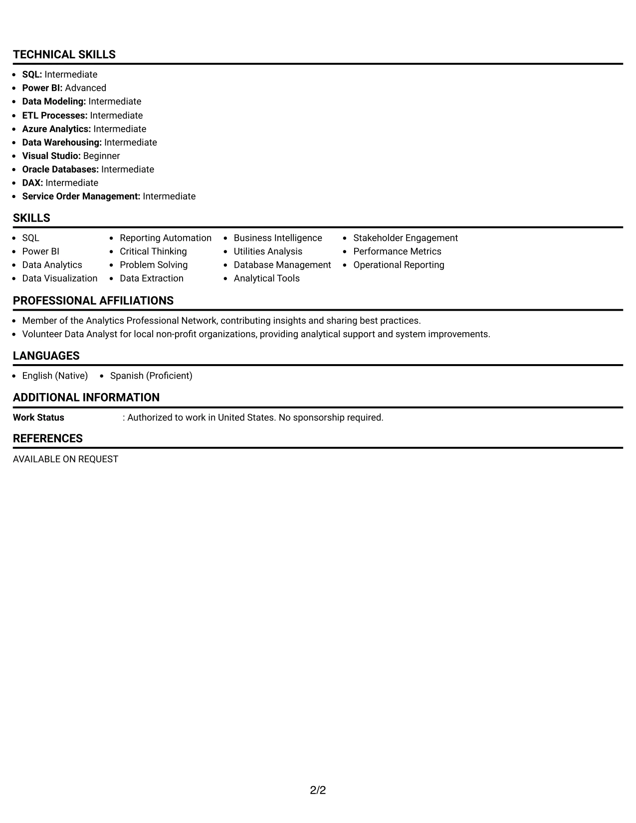 Resume Example Page 2