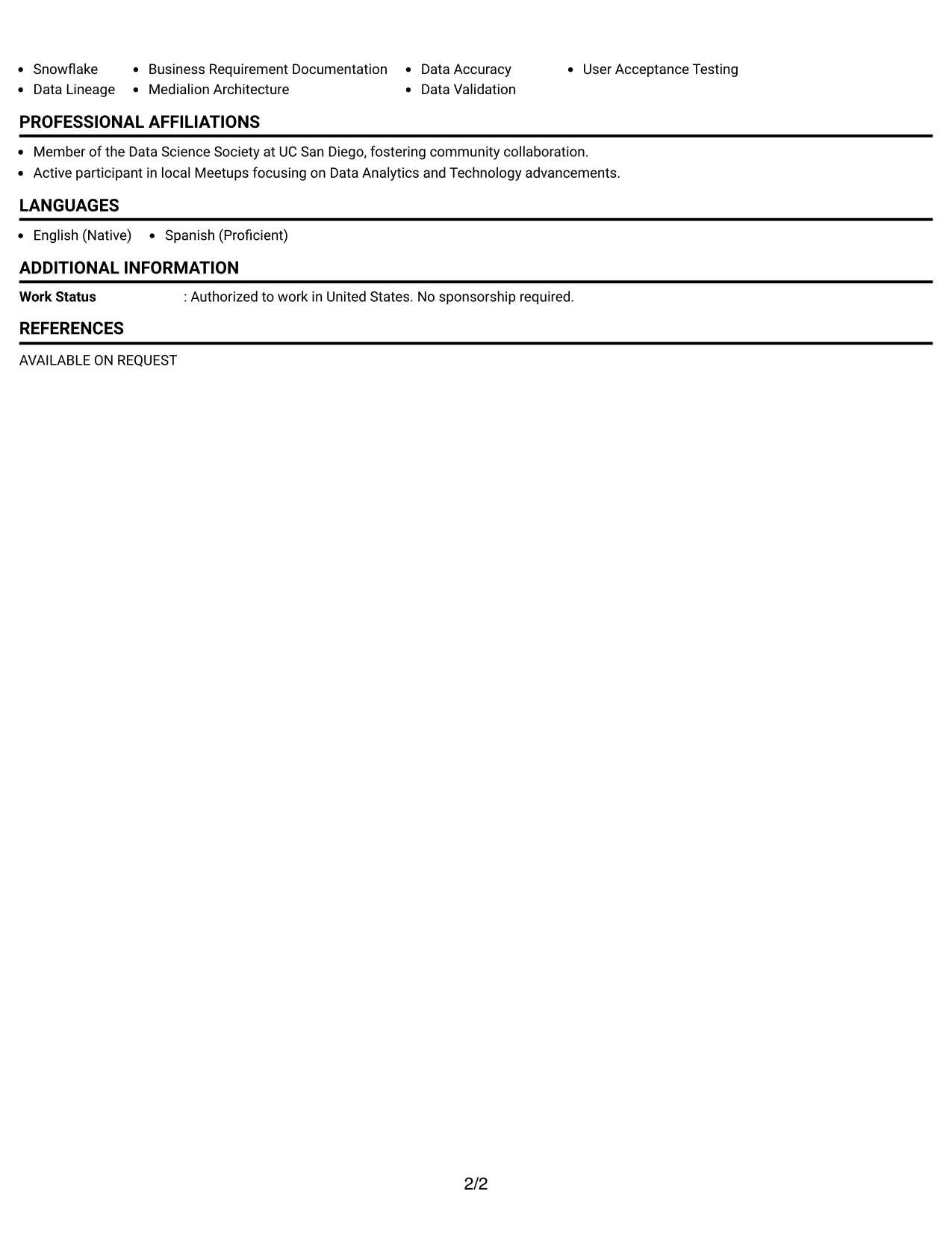 Resume Example Page 2