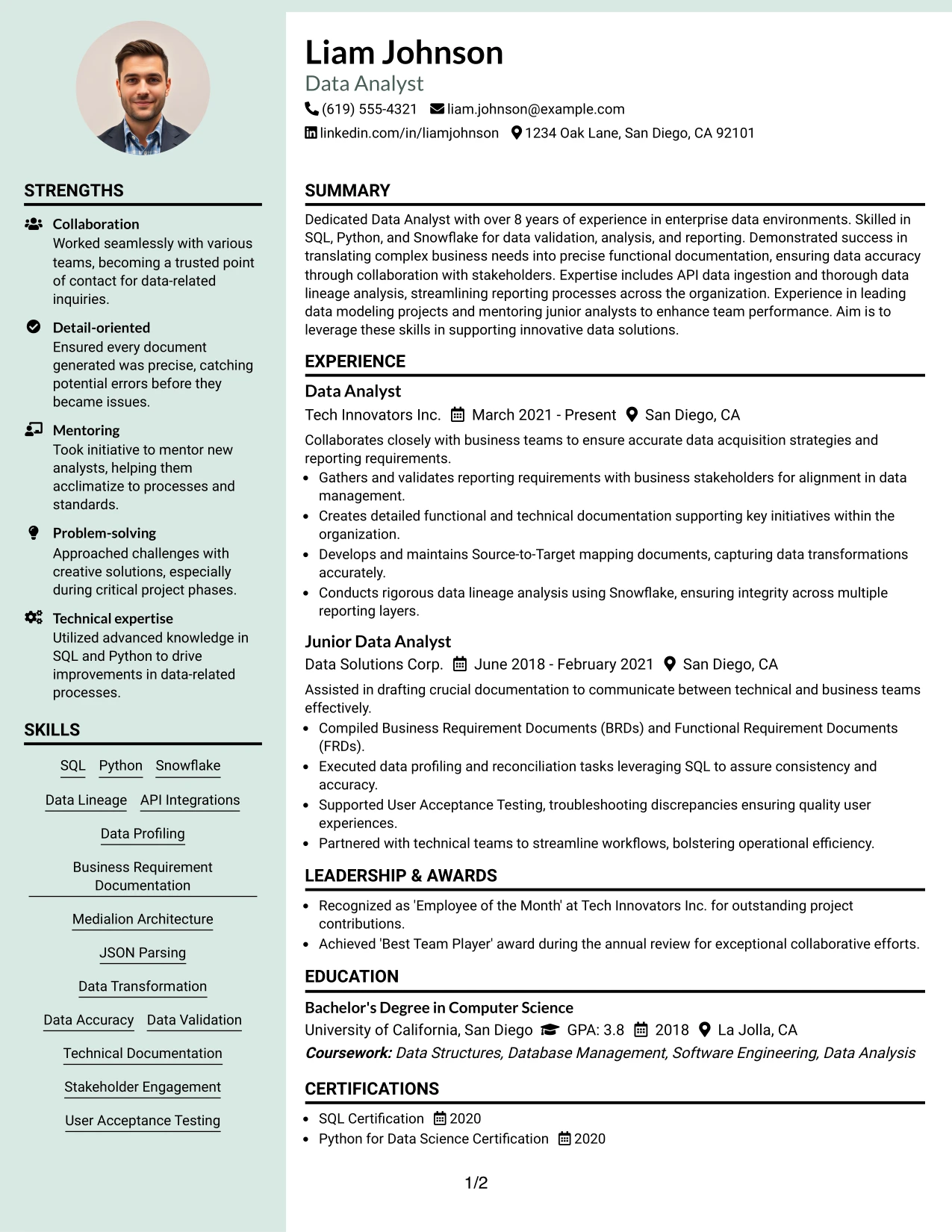 Resume Example Page 1