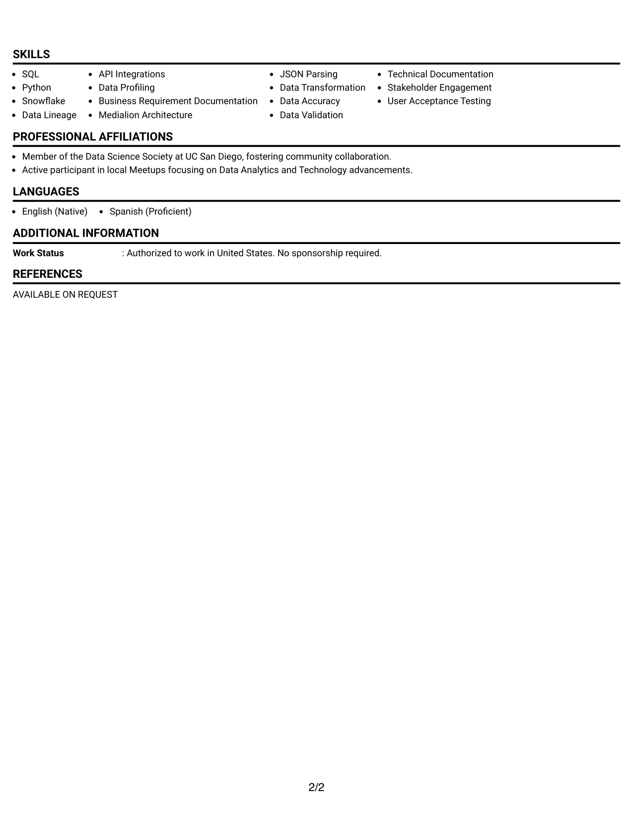 Resume Example Page 2