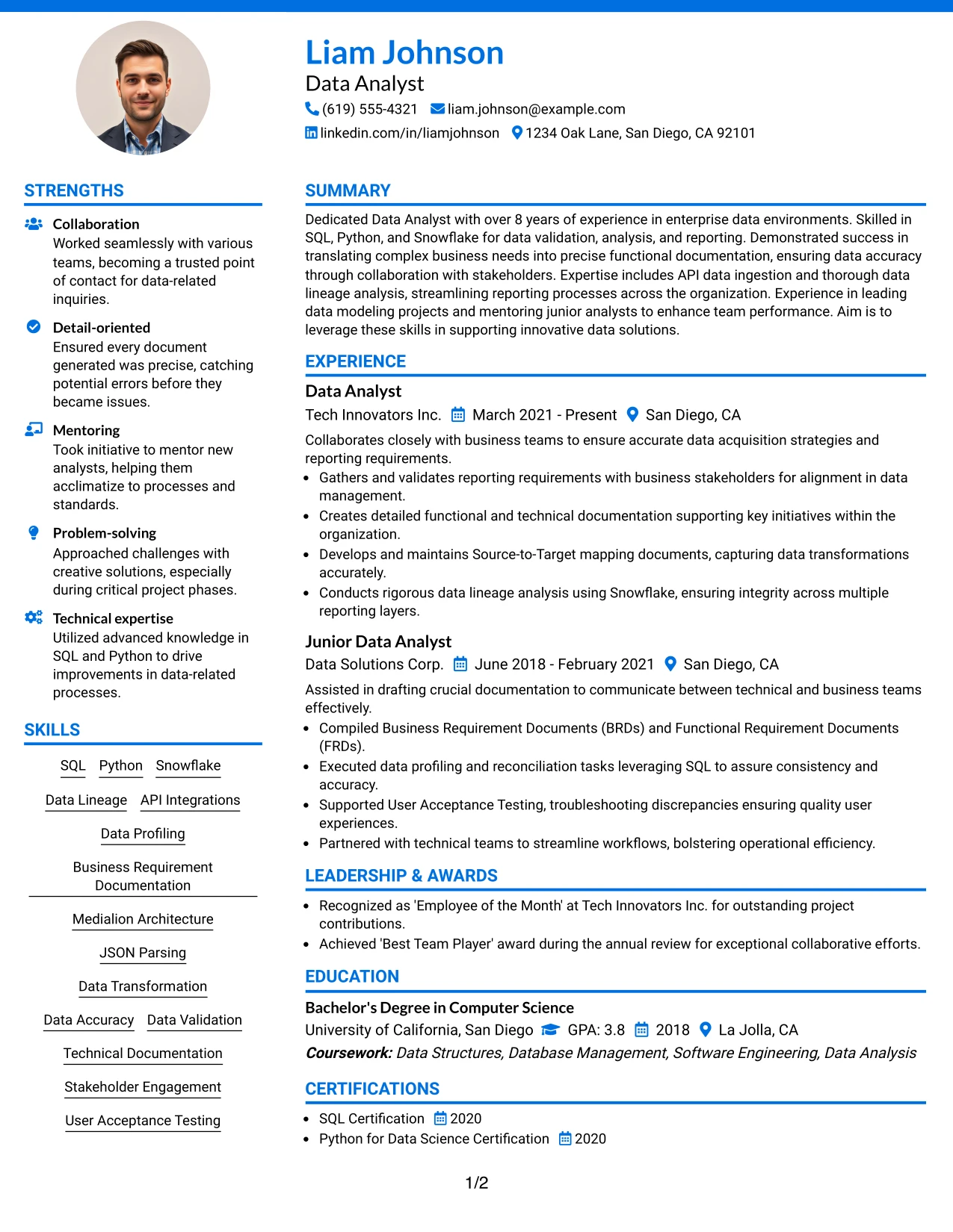 Resume Example Page 1
