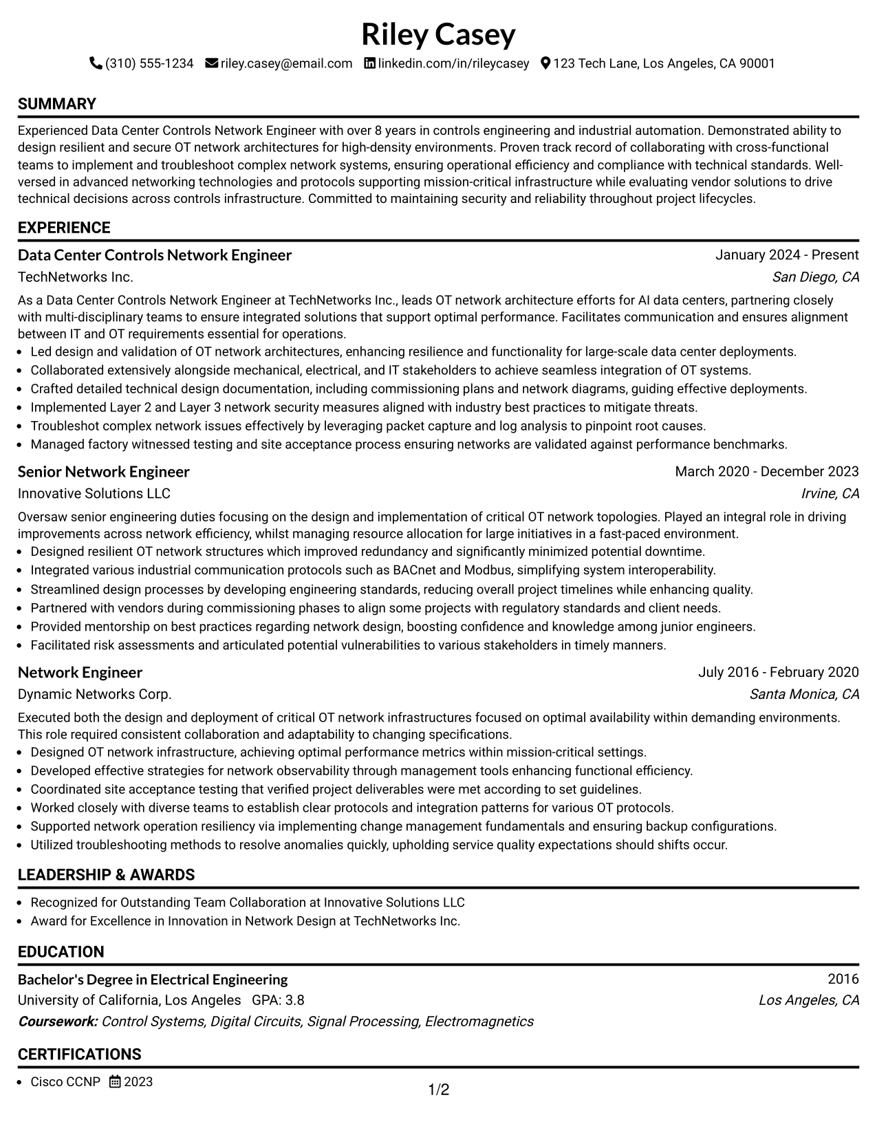 Resume Example Page 1