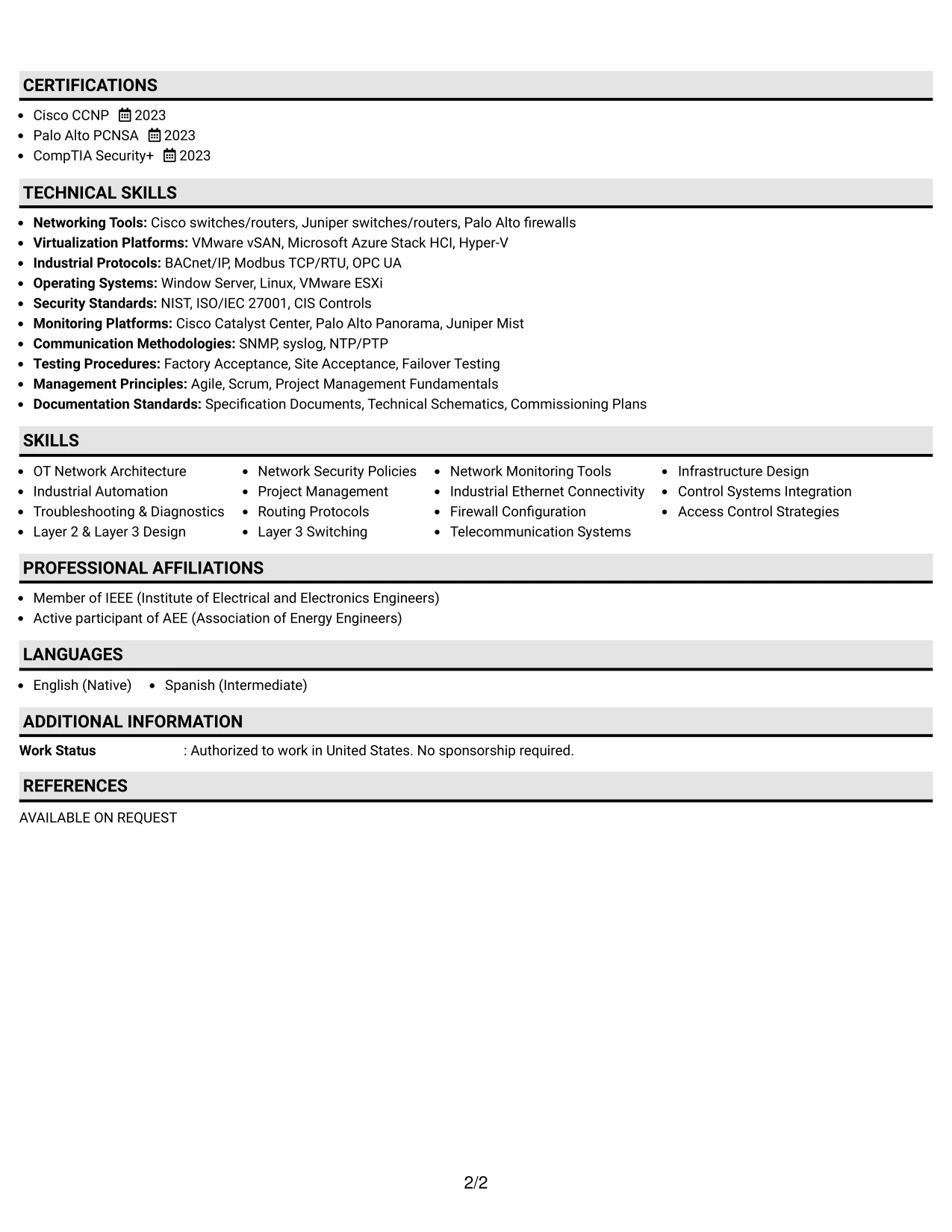 Resume Example Page 2