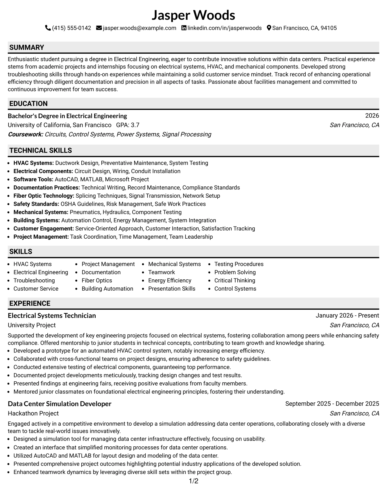 Resume Example Page 1