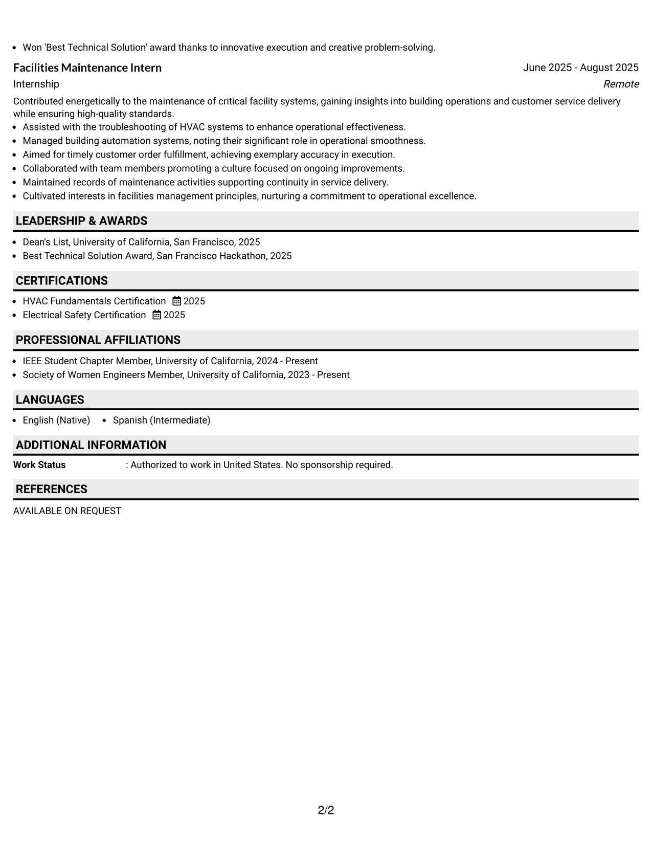 Resume Example Page 2