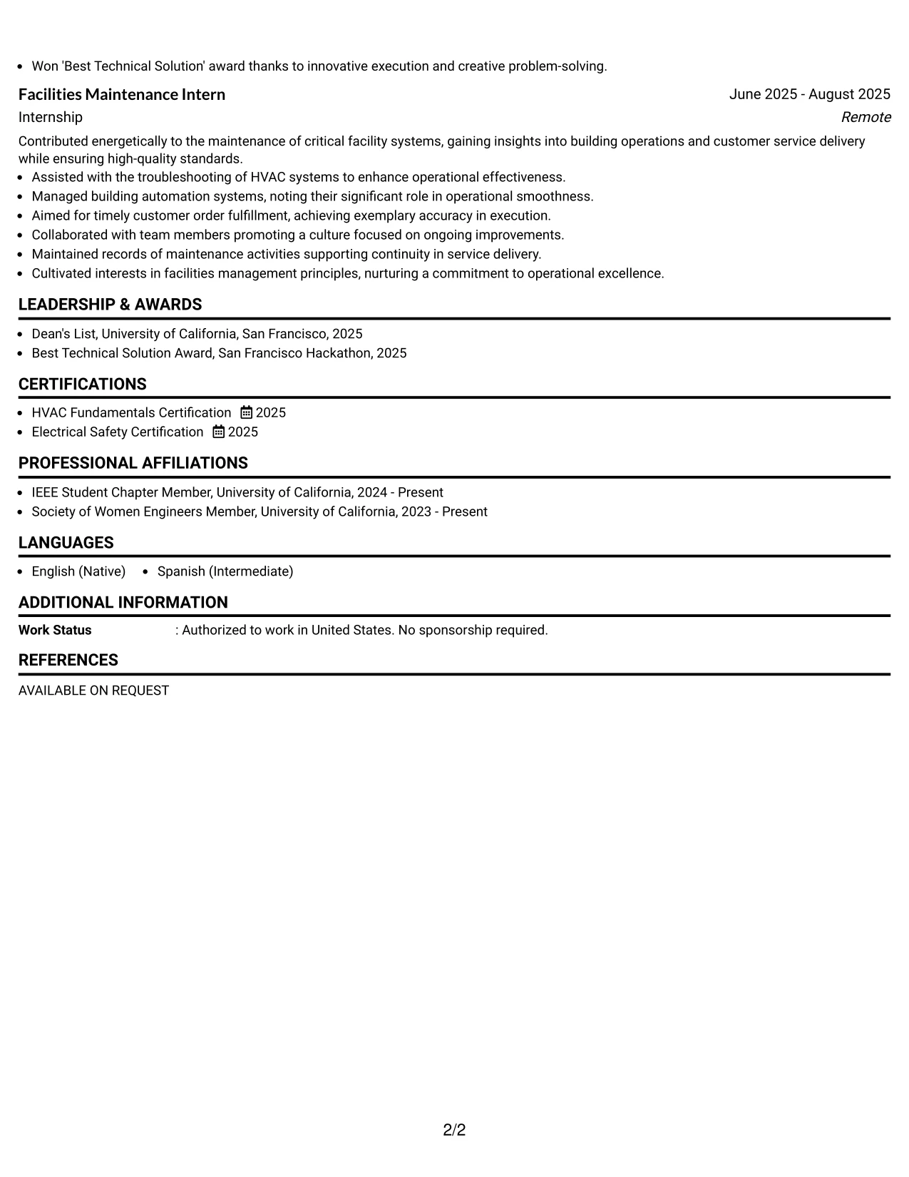 Resume Example Page 2