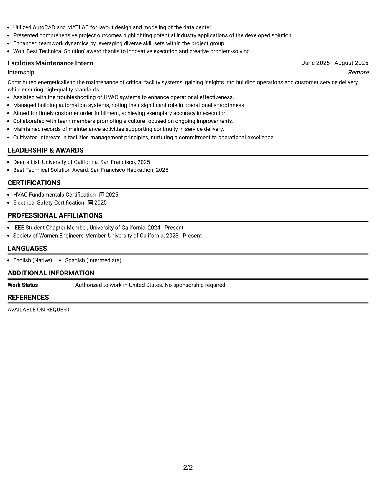 Resume Example Page 2