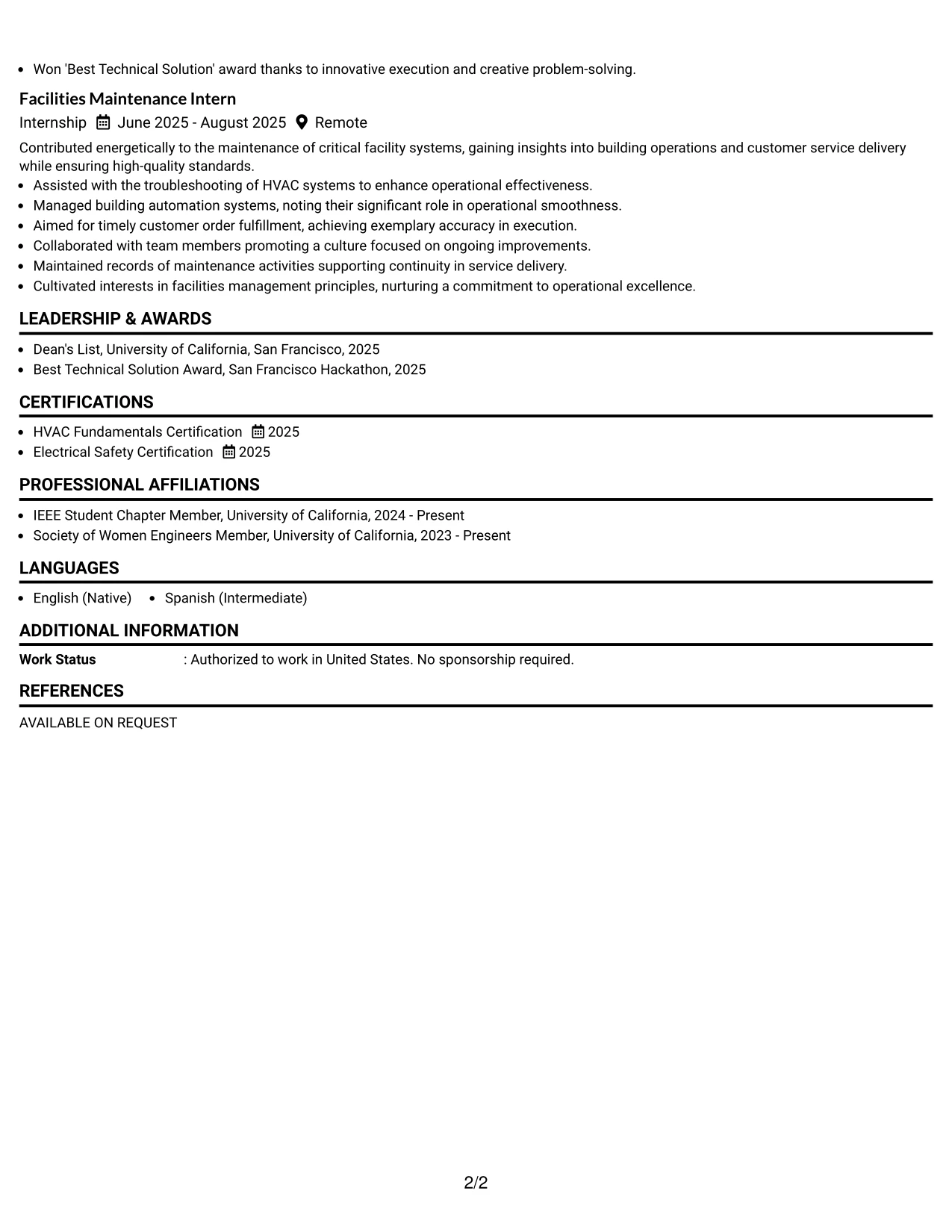 Resume Example Page 2