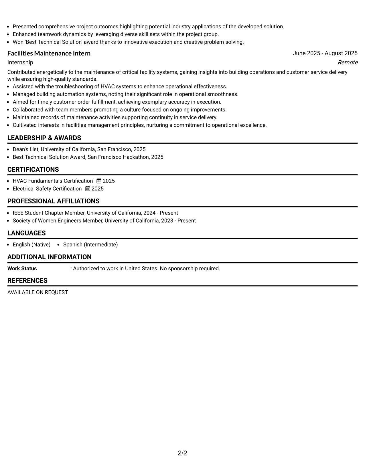Resume Example Page 2