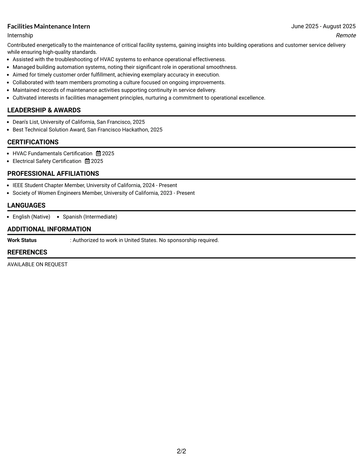Resume Example Page 2