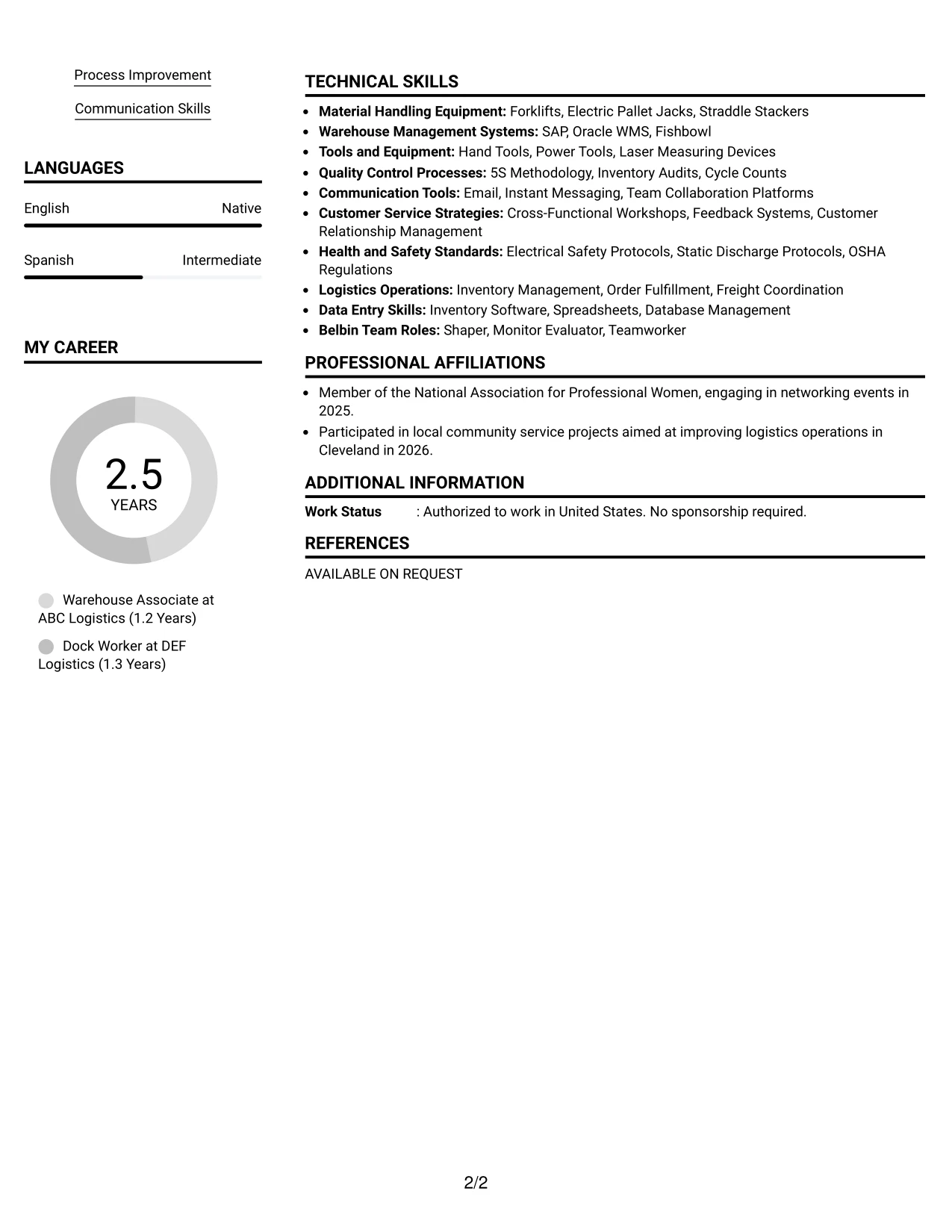 Resume Example Page 2
