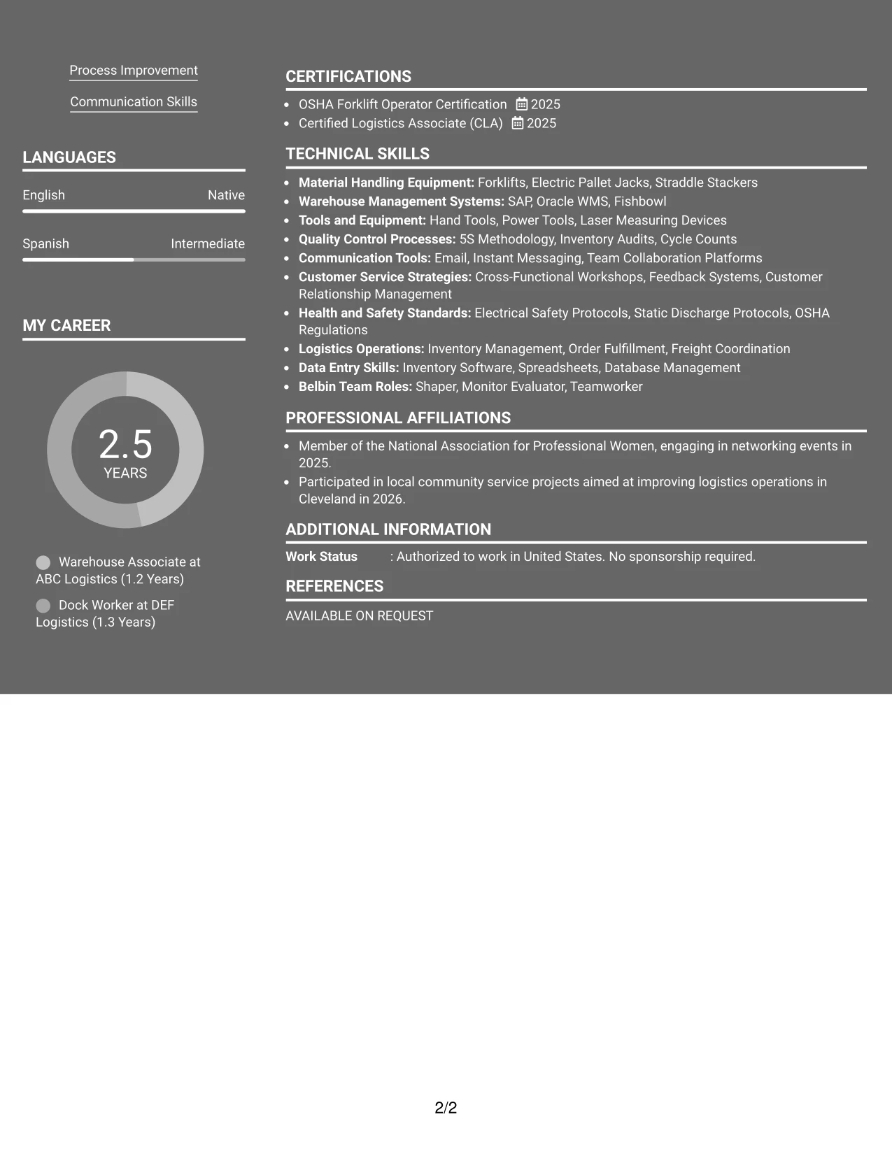 Resume Example Page 2