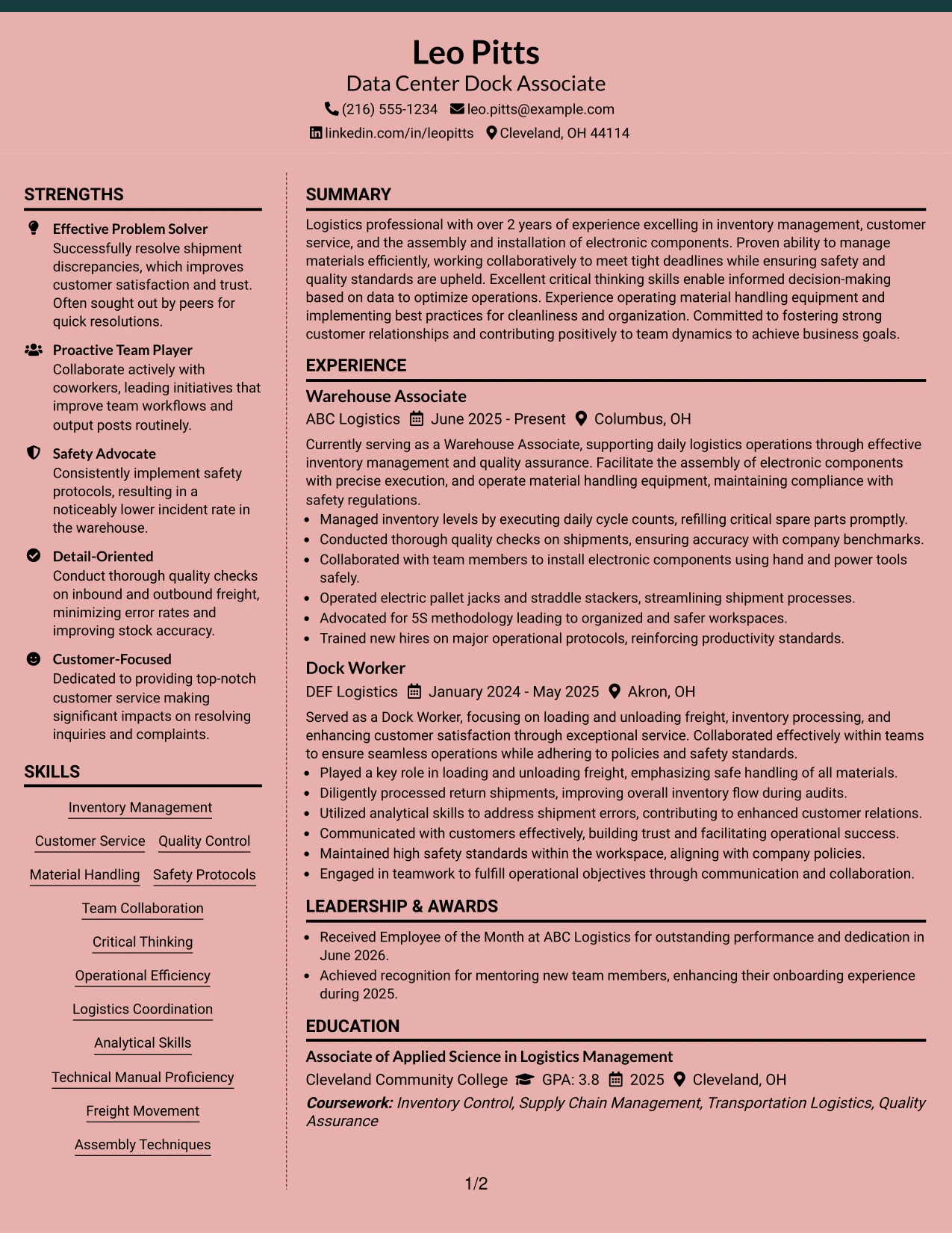 Resume Example Page 1