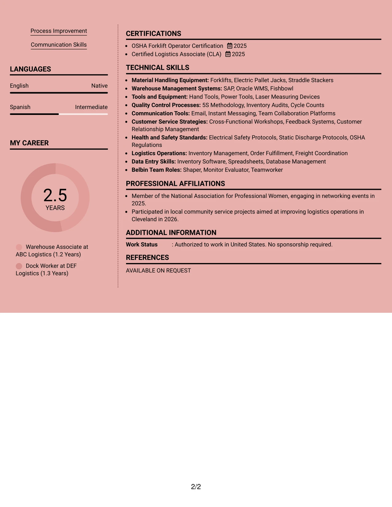 Resume Example Page 2