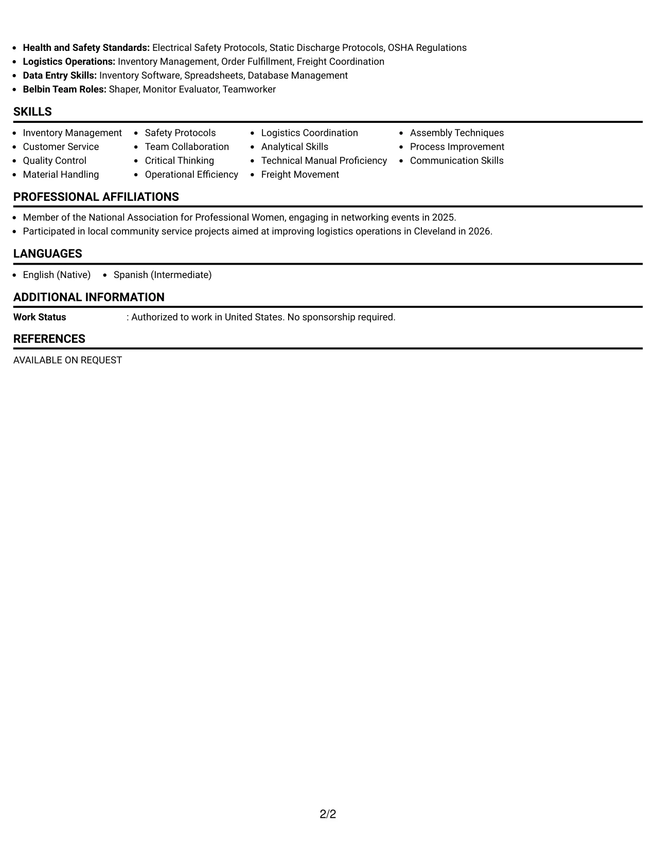 Resume Example Page 2