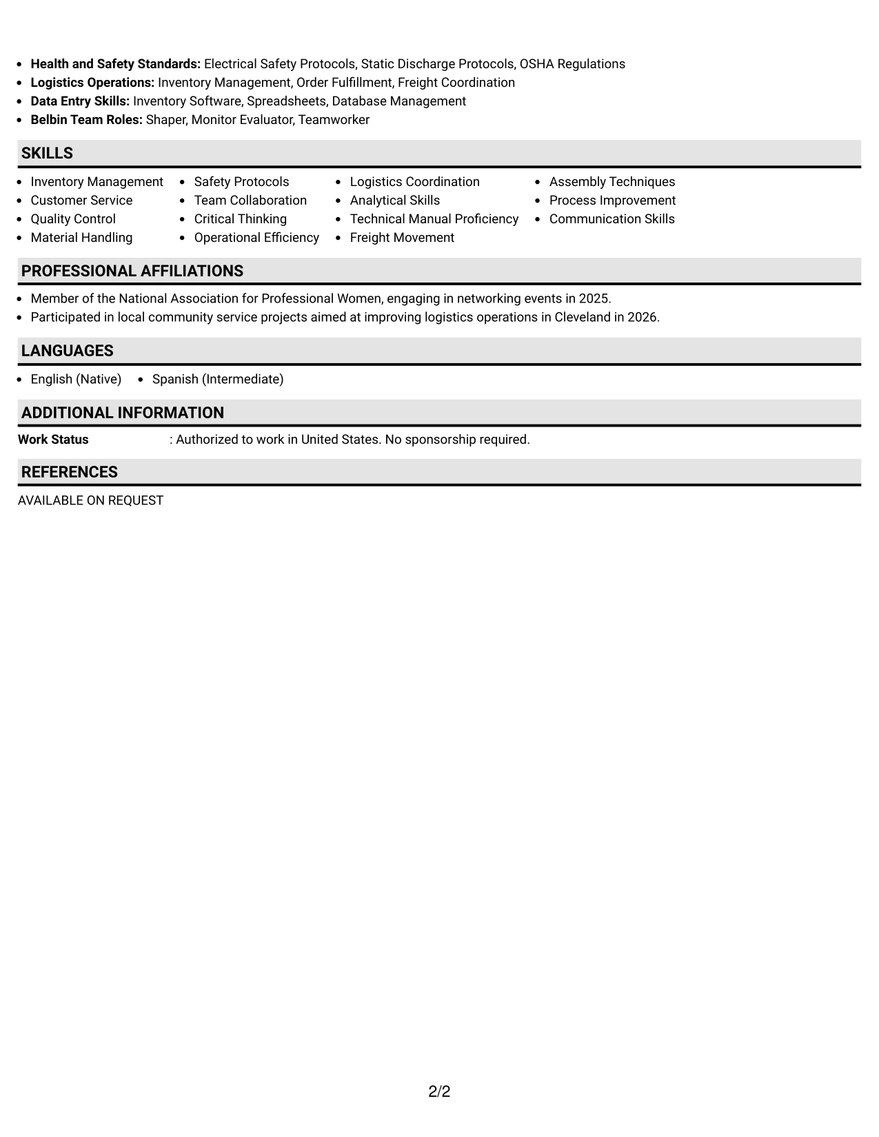 Resume Example Page 2