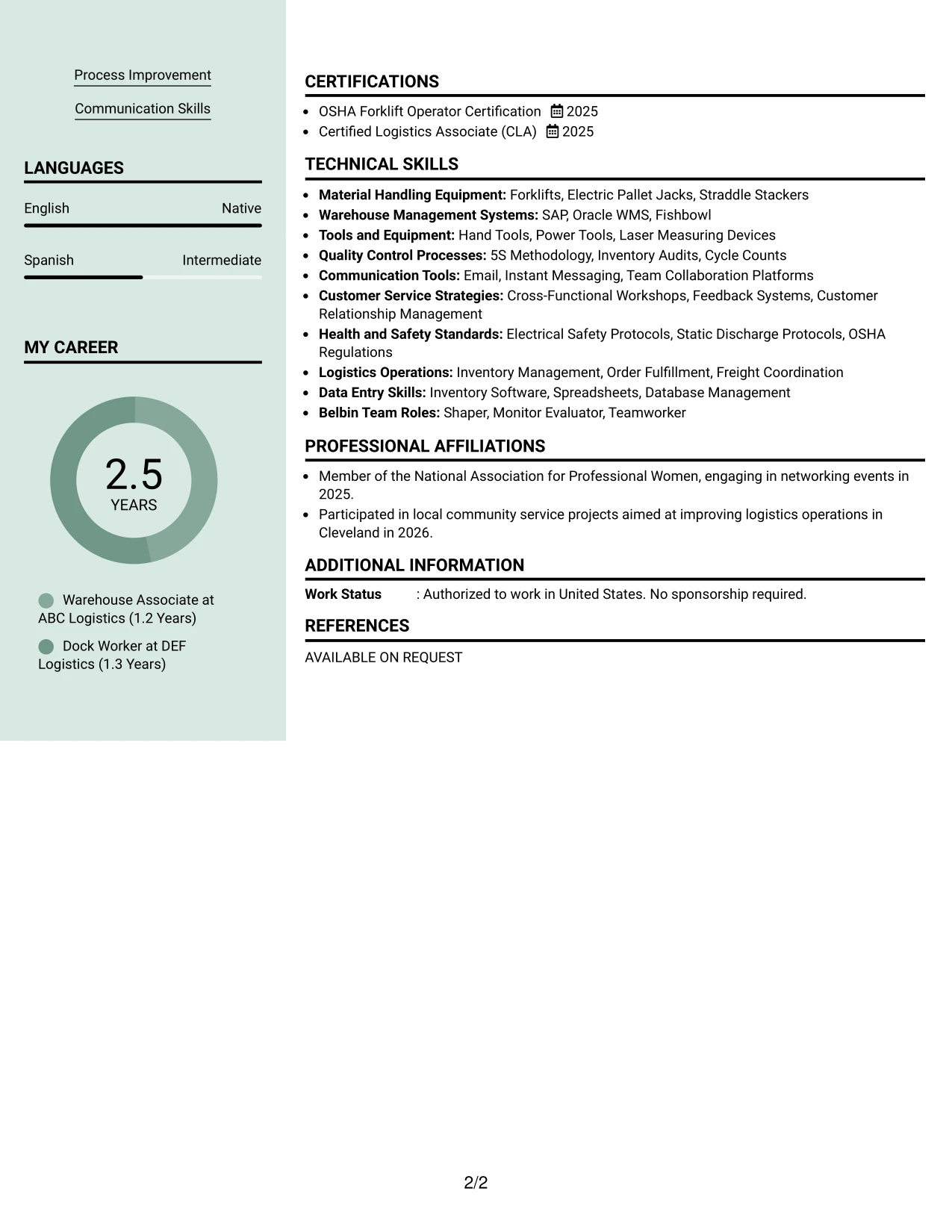 Resume Example Page 2
