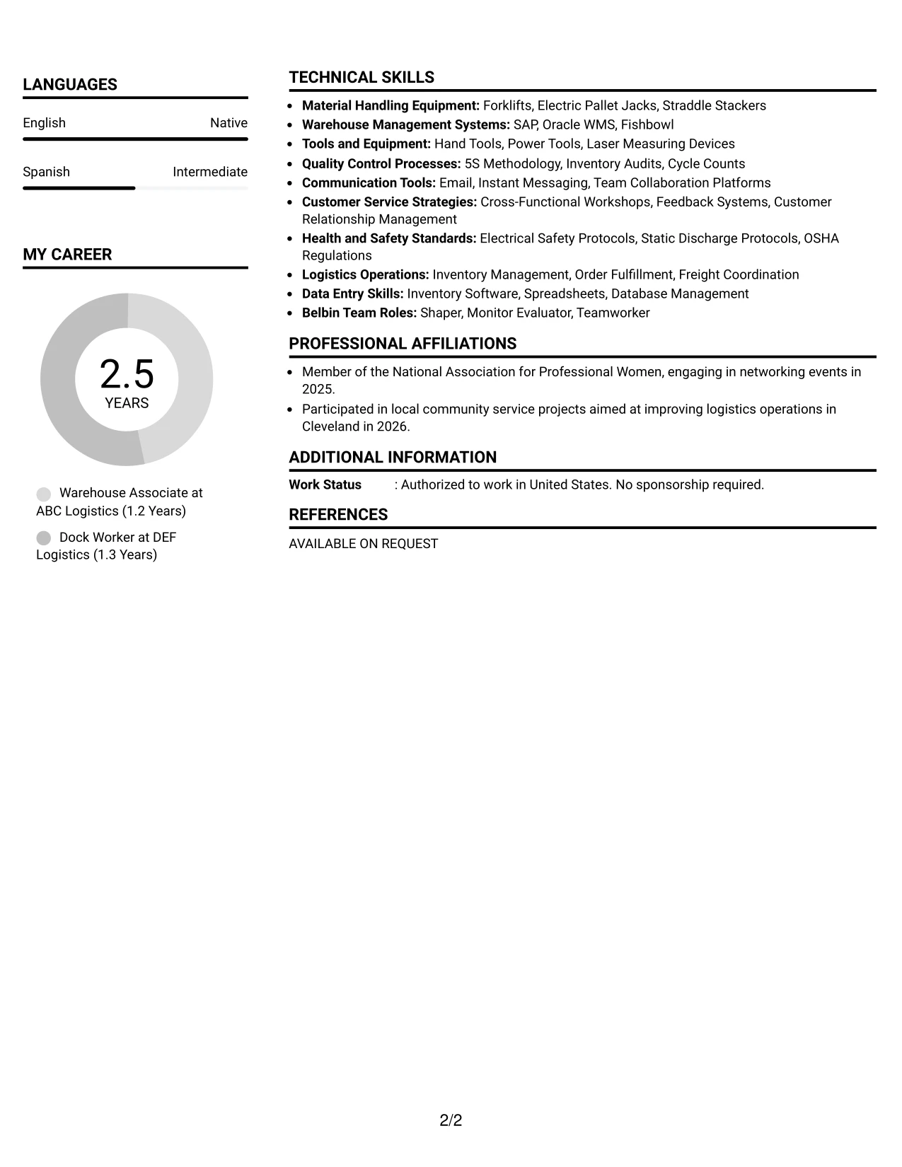 Resume Example Page 2