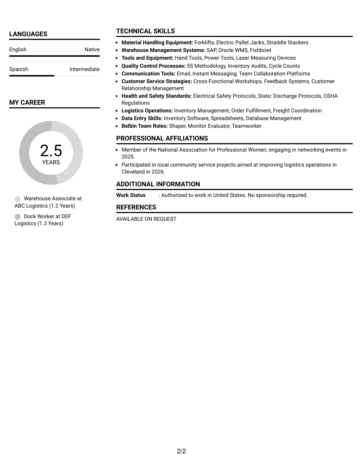 Resume Example Page 2