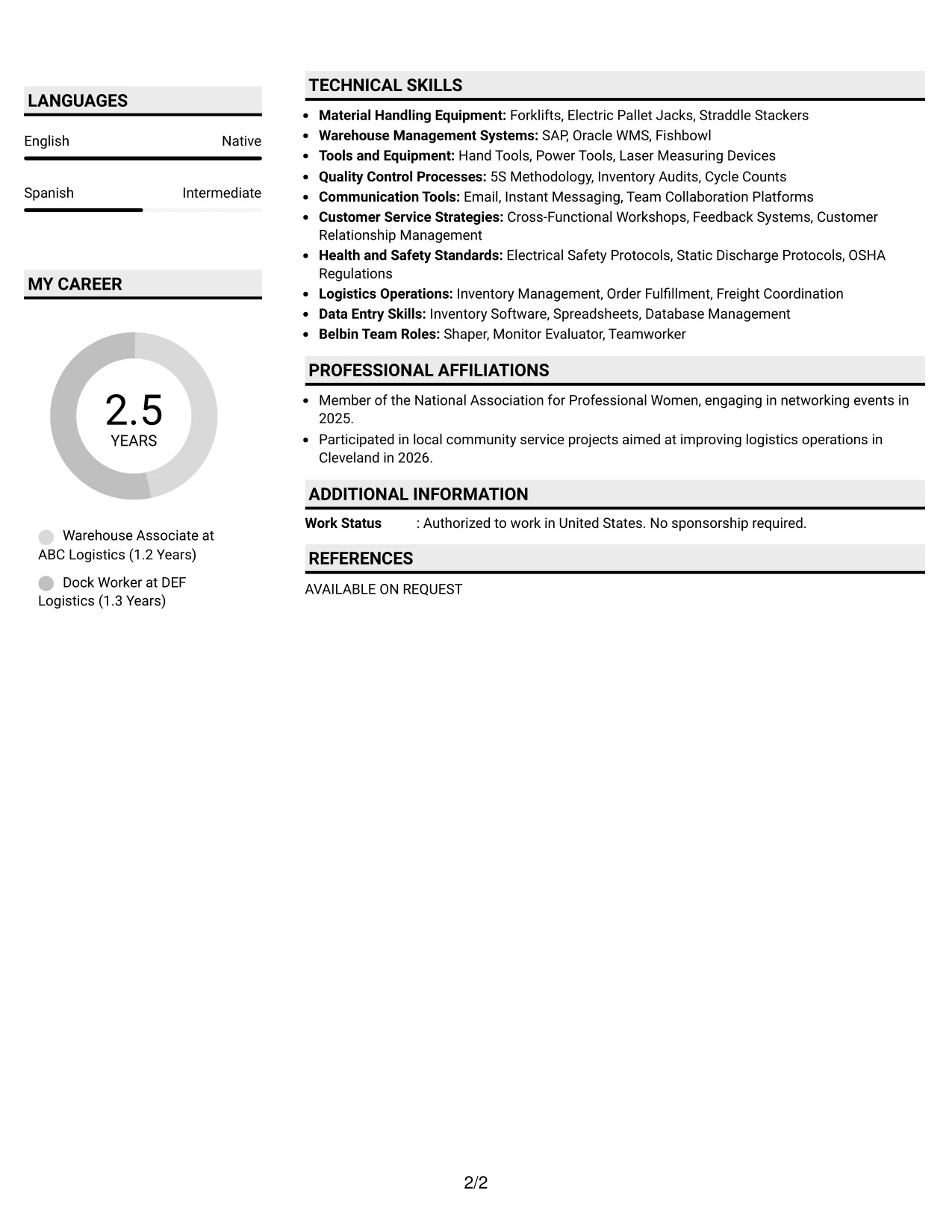Resume Example Page 2