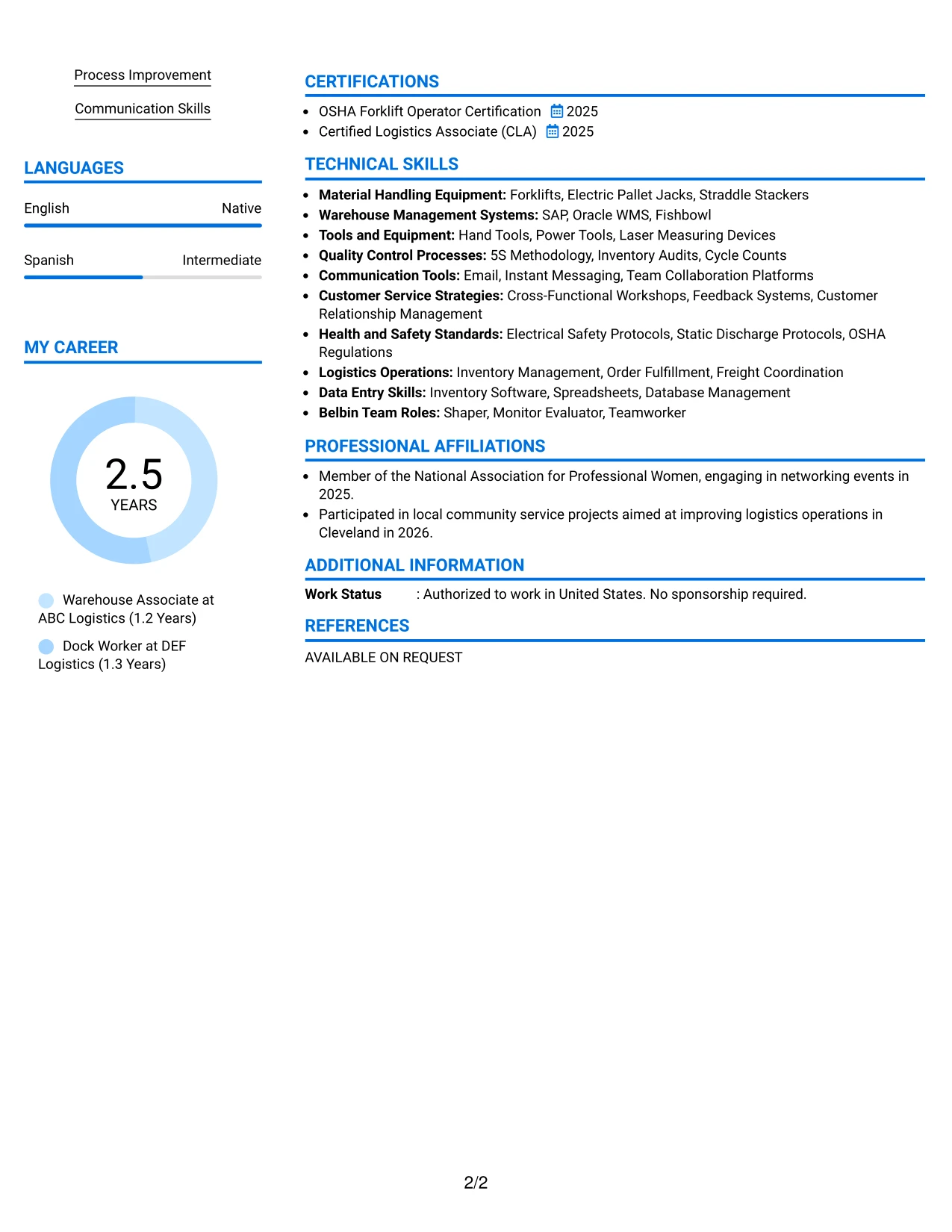 Resume Example Page 2