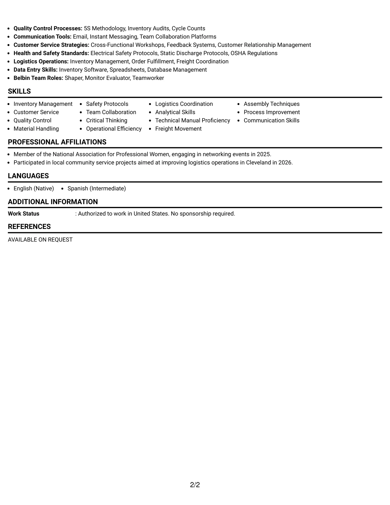 Resume Example Page 2