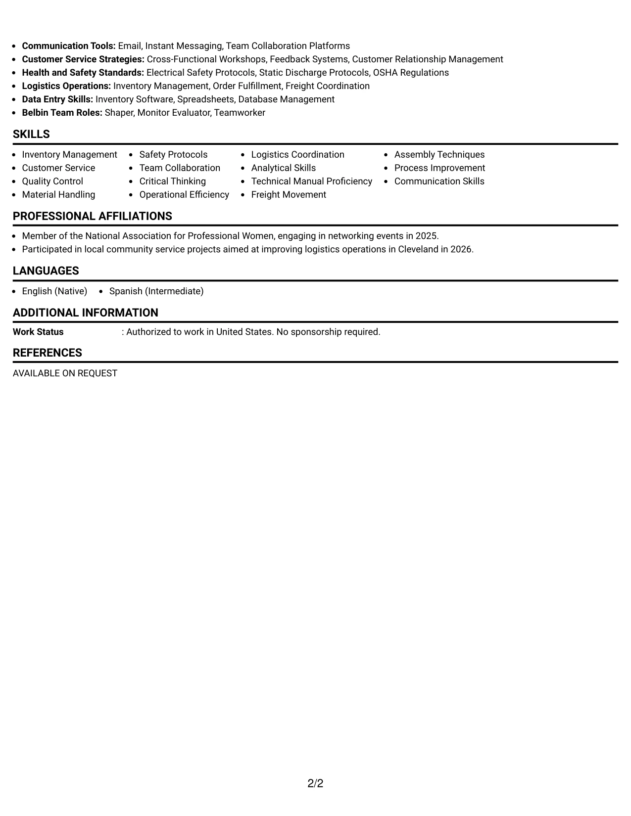 Resume Example Page 2