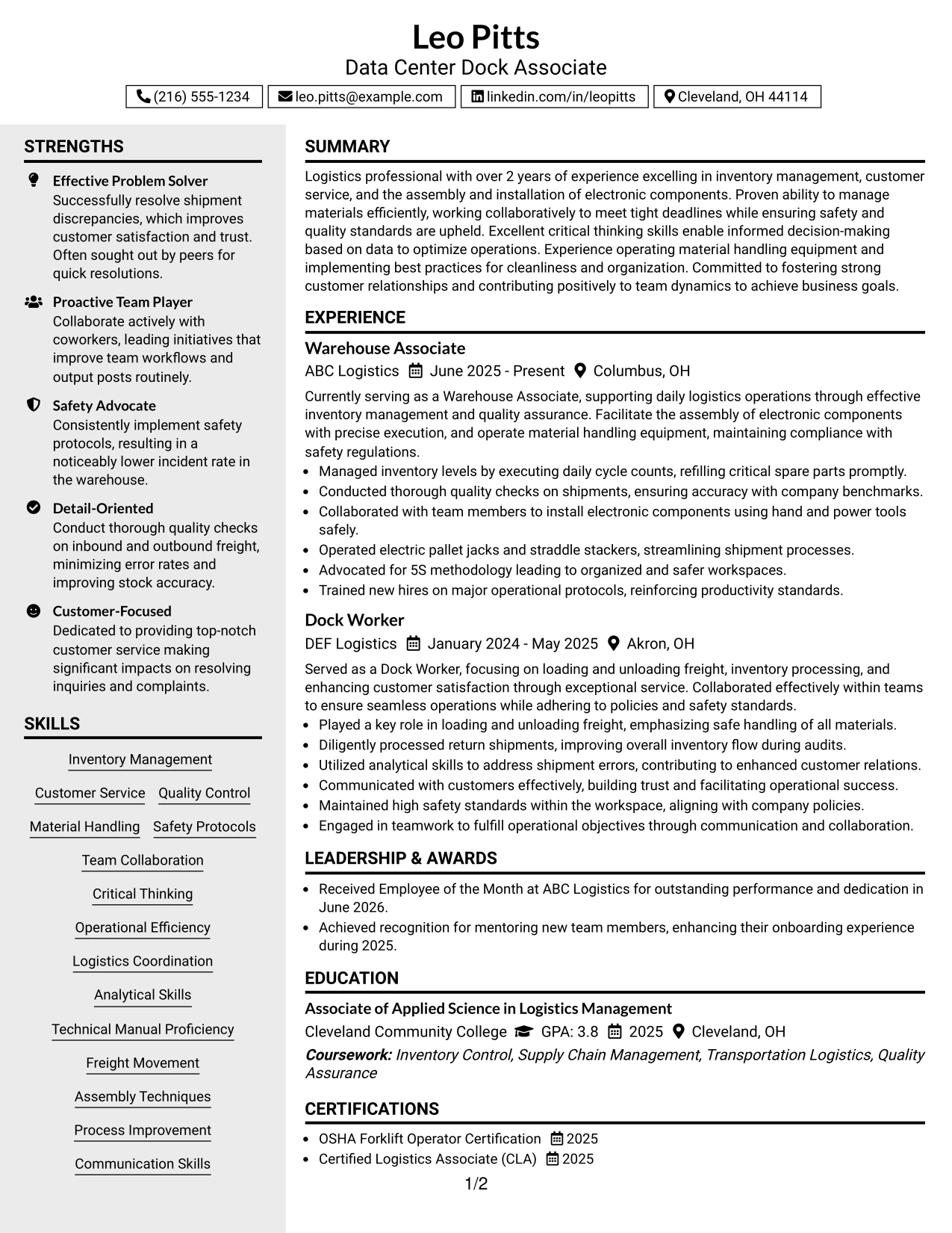 Resume Example Page 1