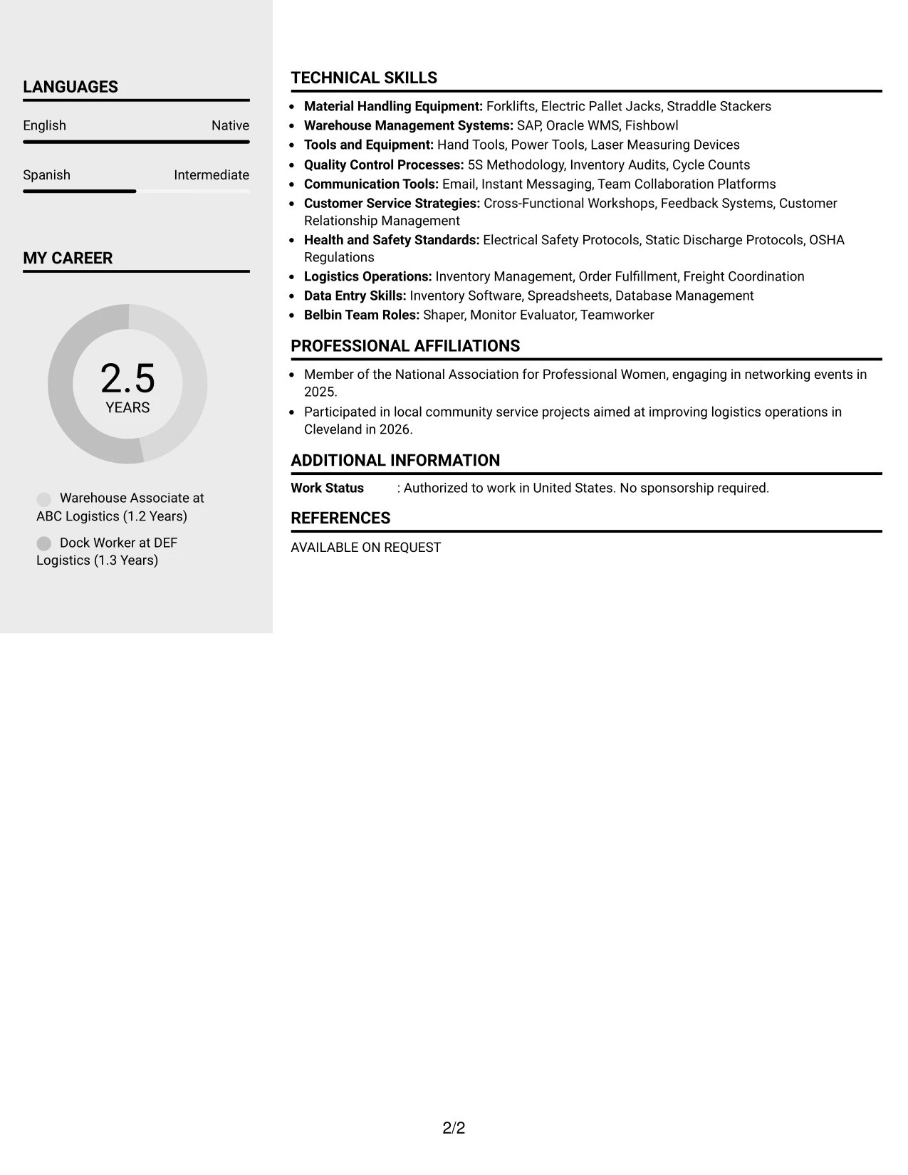 Resume Example Page 2