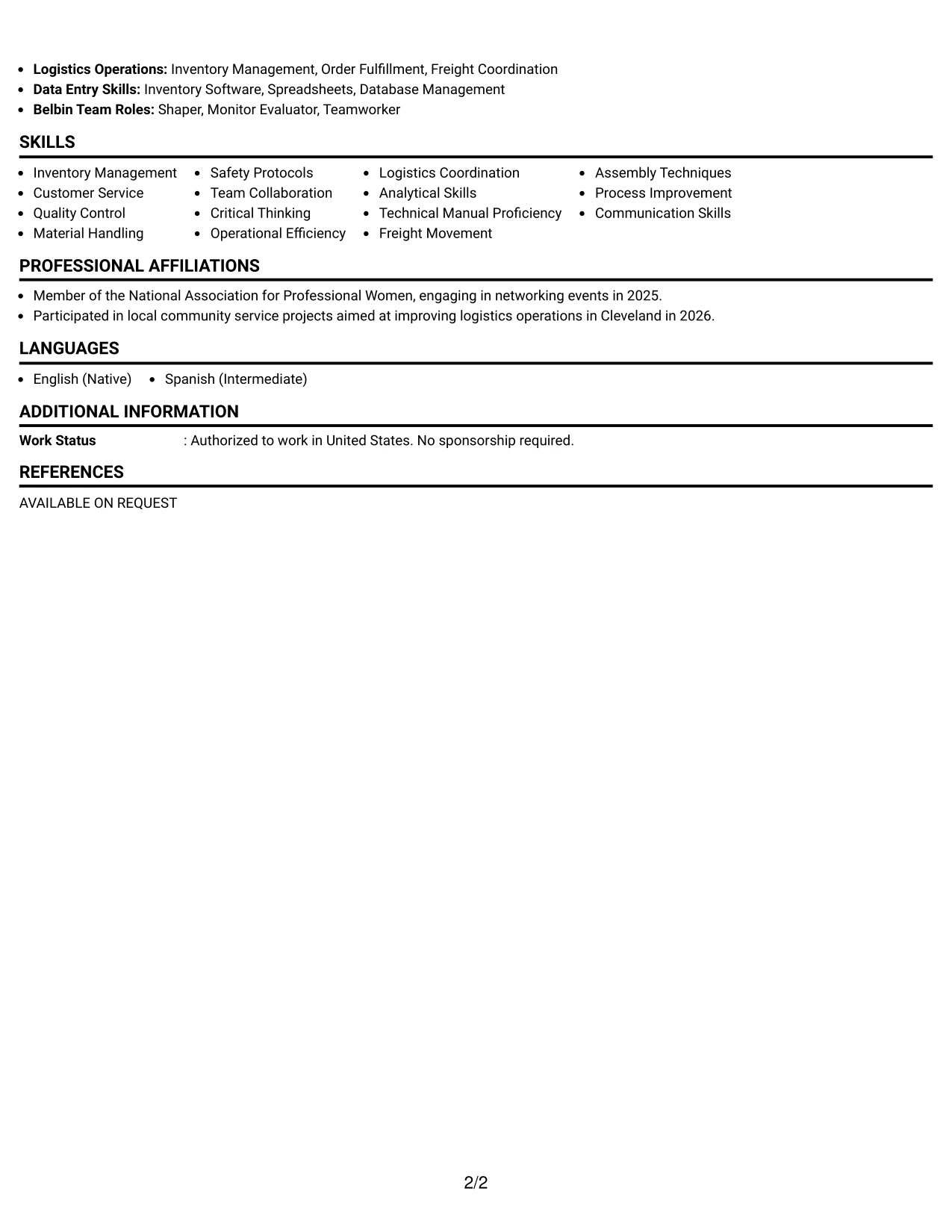 Resume Example Page 2