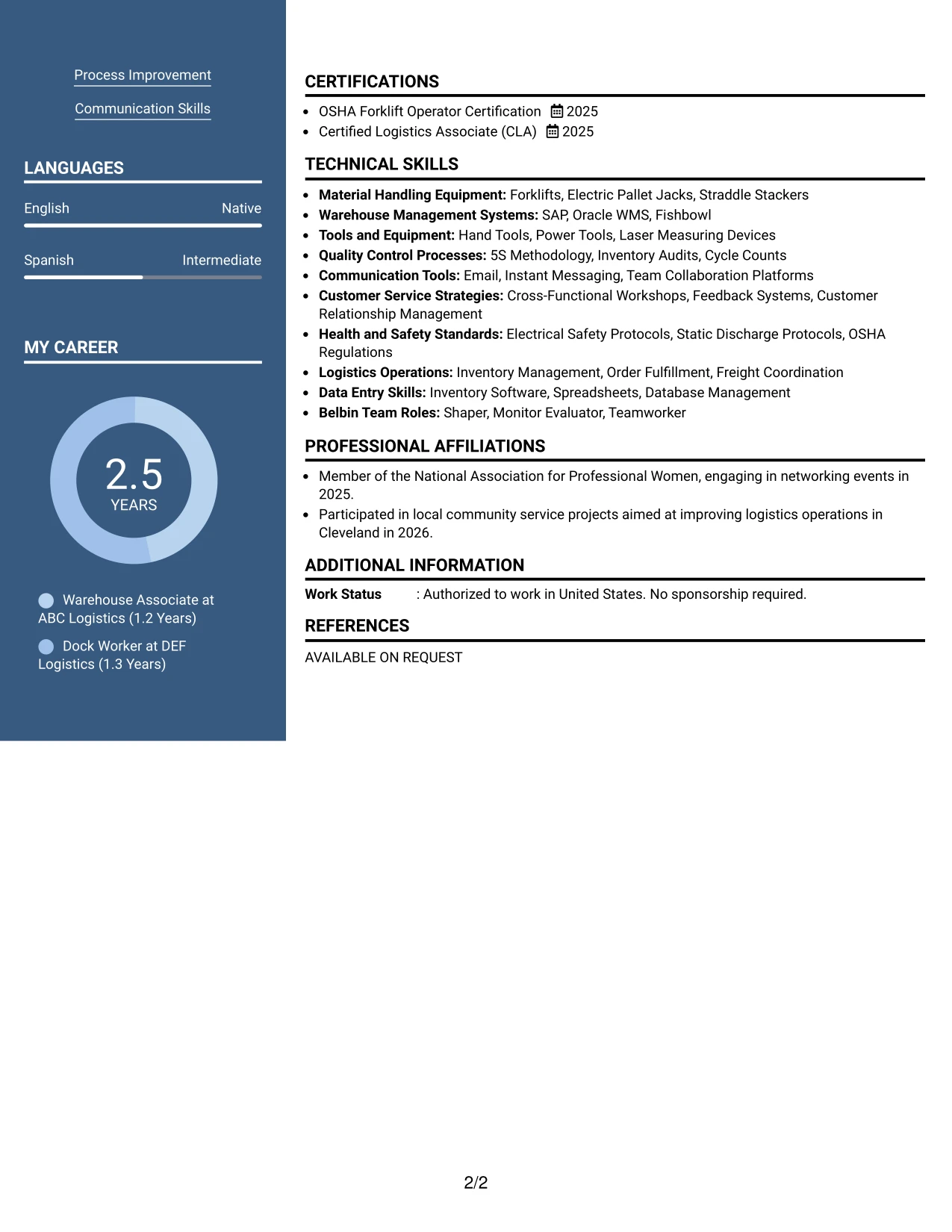 Resume Example Page 2