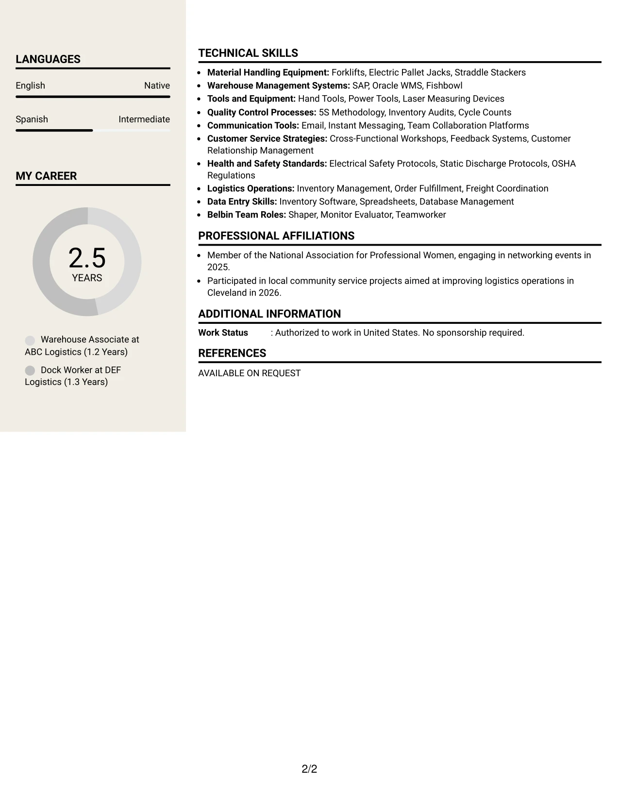 Resume Example Page 2