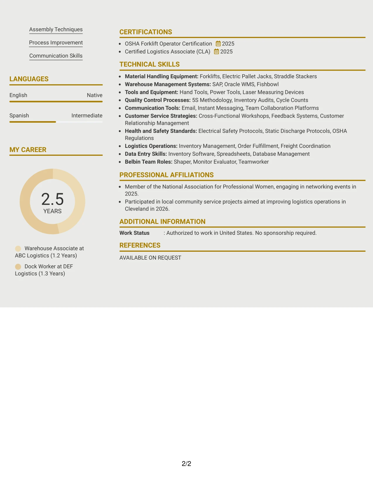 Resume Example Page 2