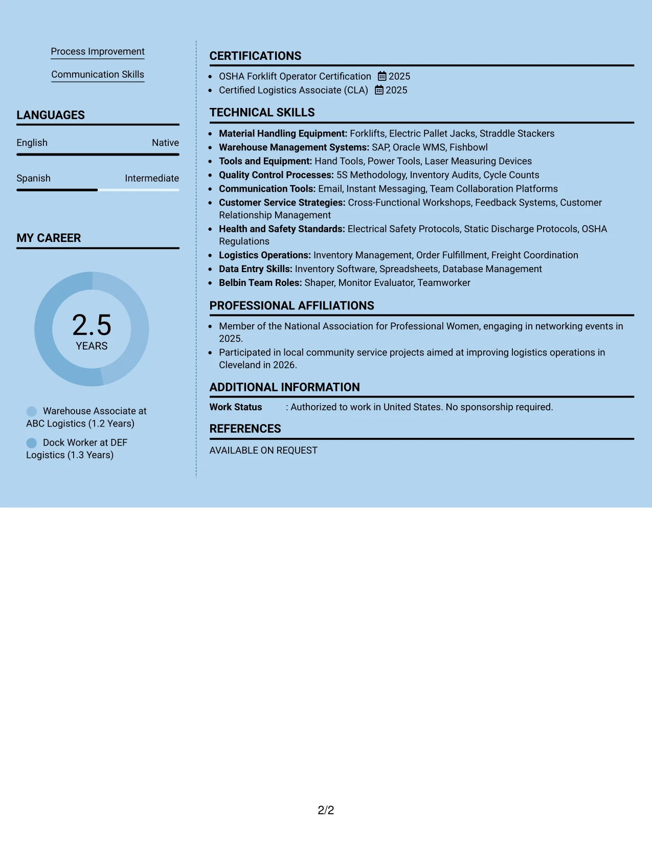 Resume Example Page 2