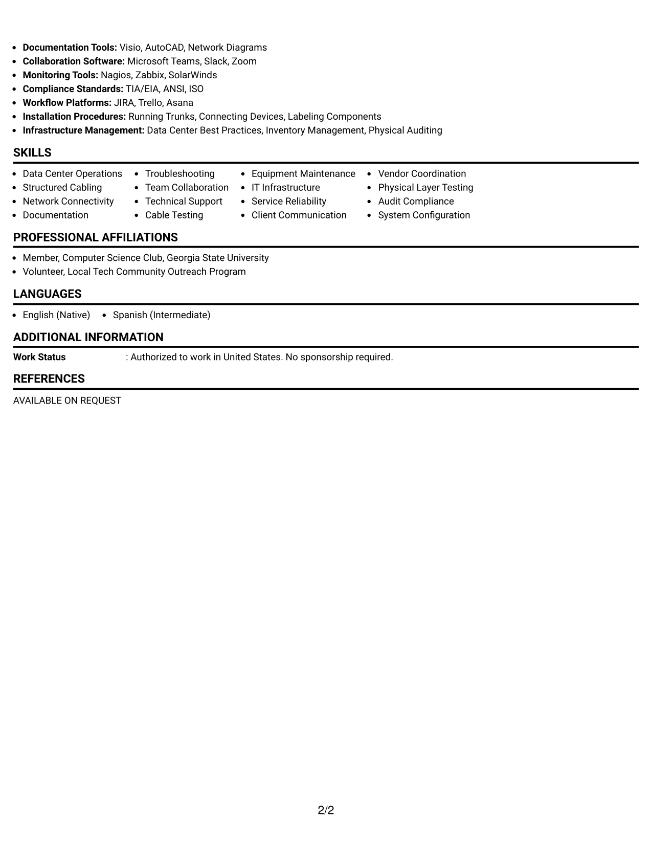 Resume Example Page 2