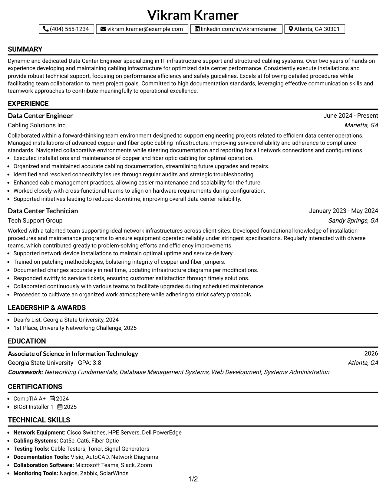 Resume Example Page 1