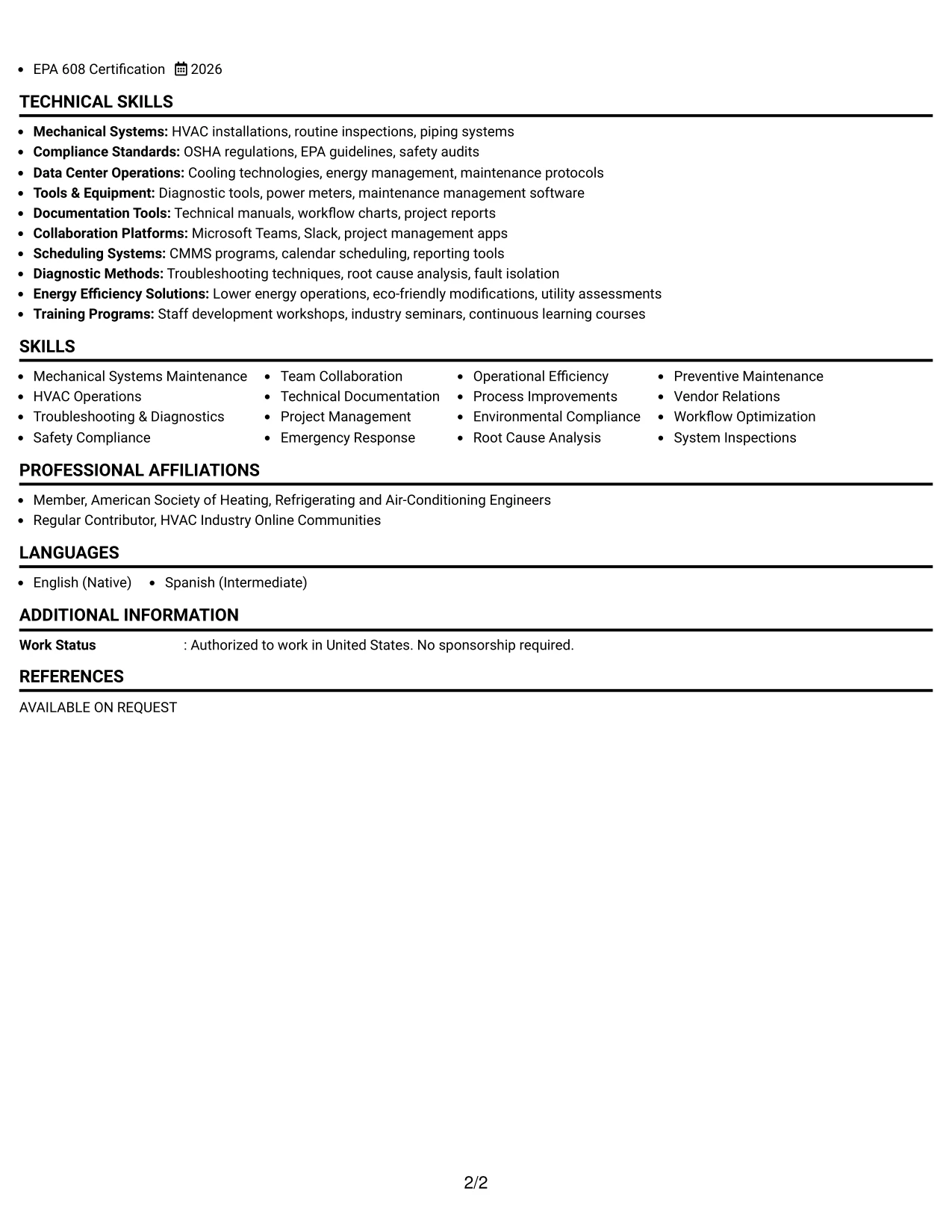 Resume Example Page 2