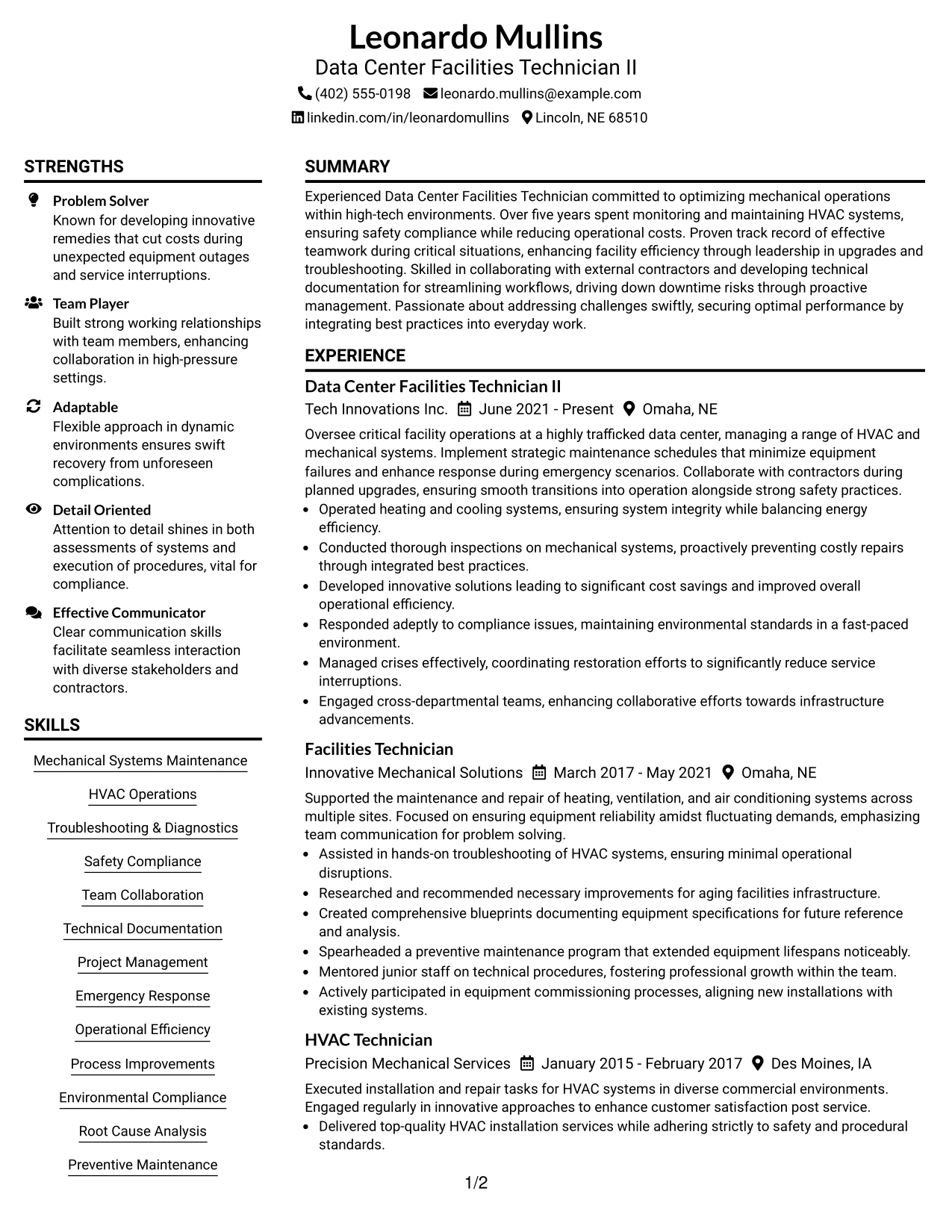 Resume Example Page 1
