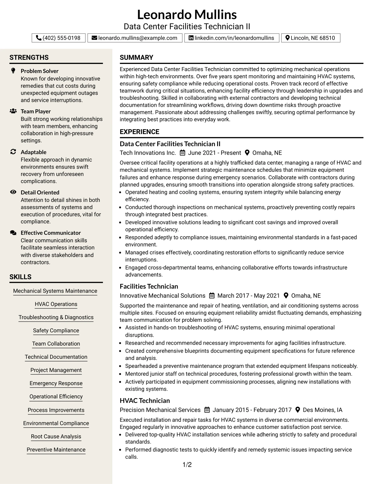 Resume Example Page 1