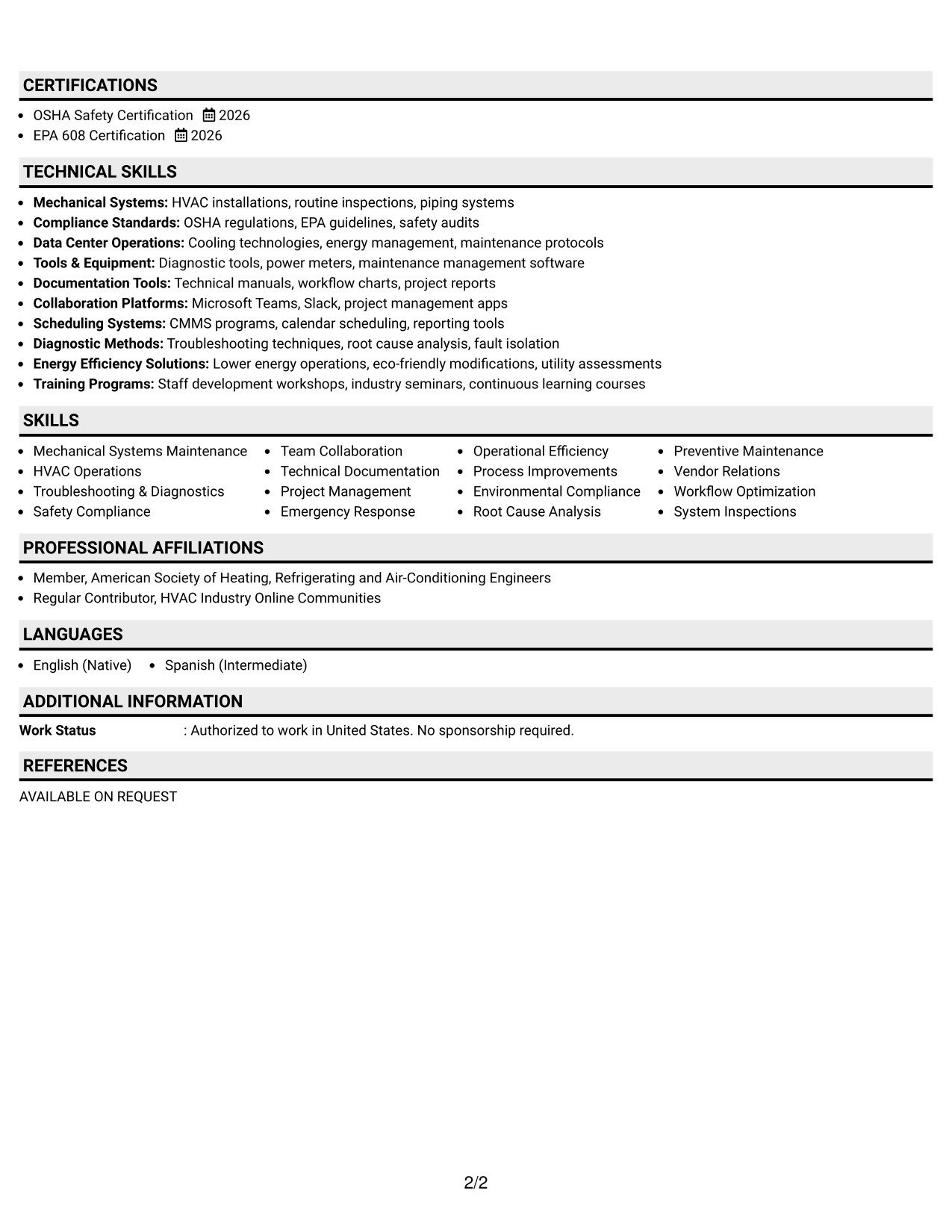 Resume Example Page 2