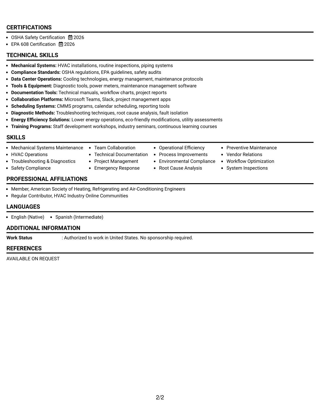 Resume Example Page 2