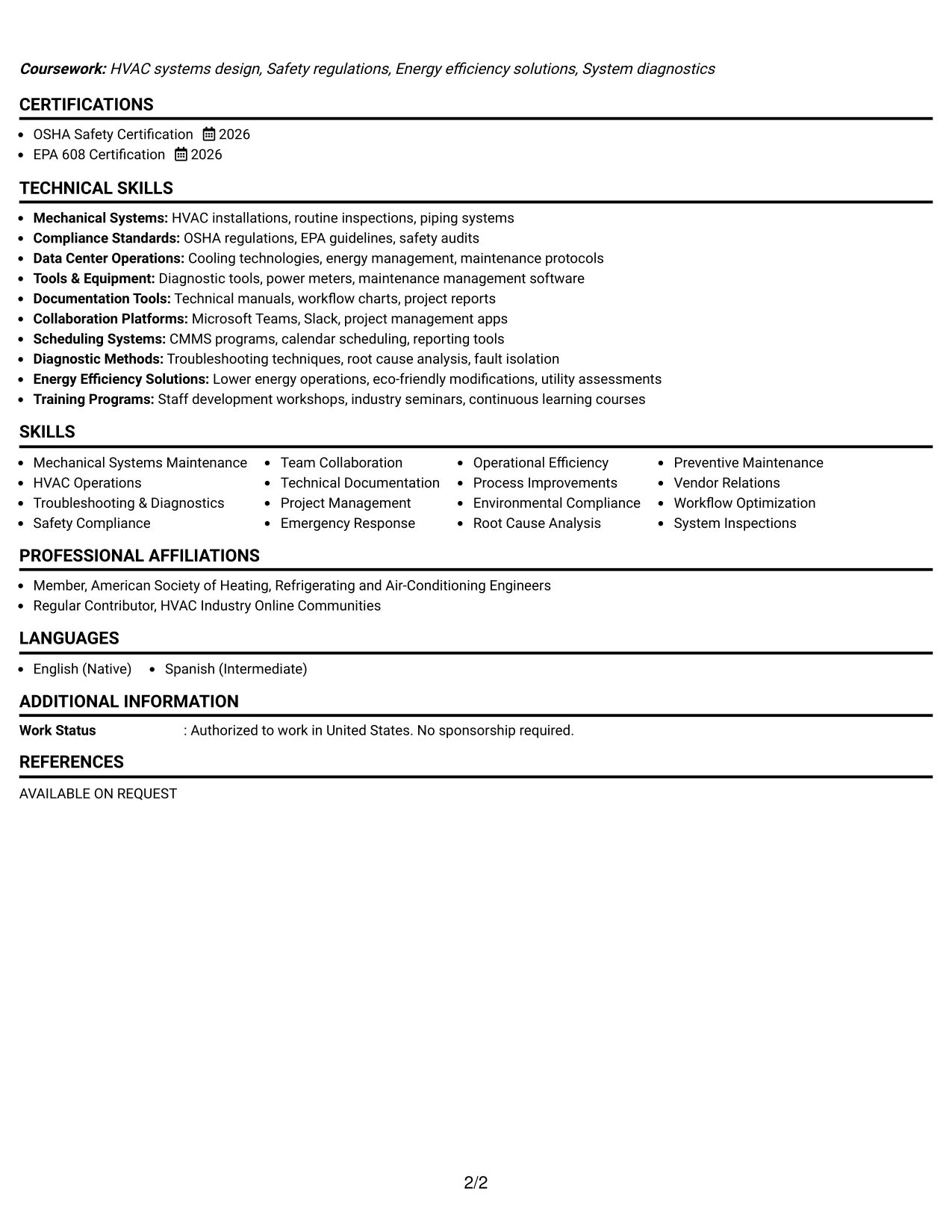 Resume Example Page 2