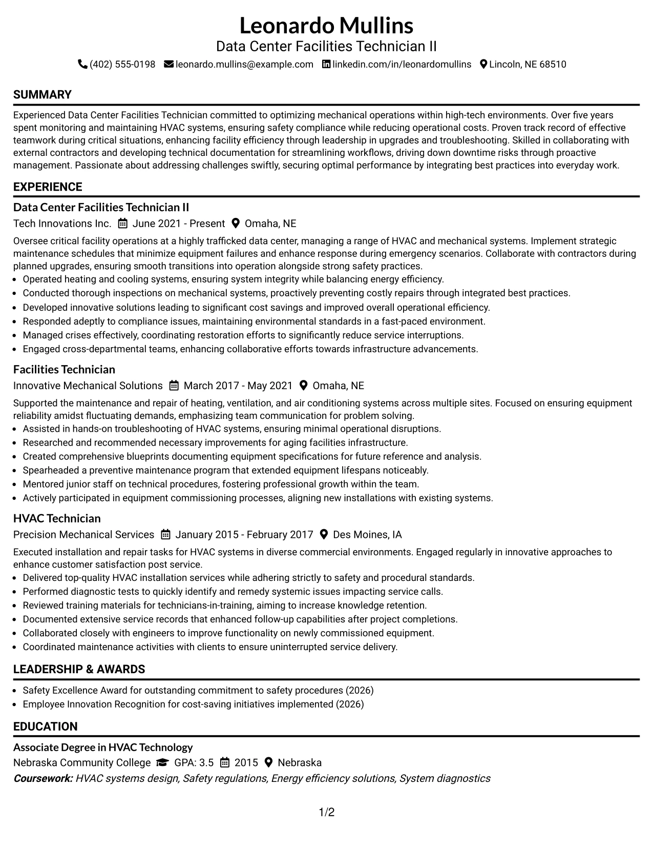 Resume Example Page 1