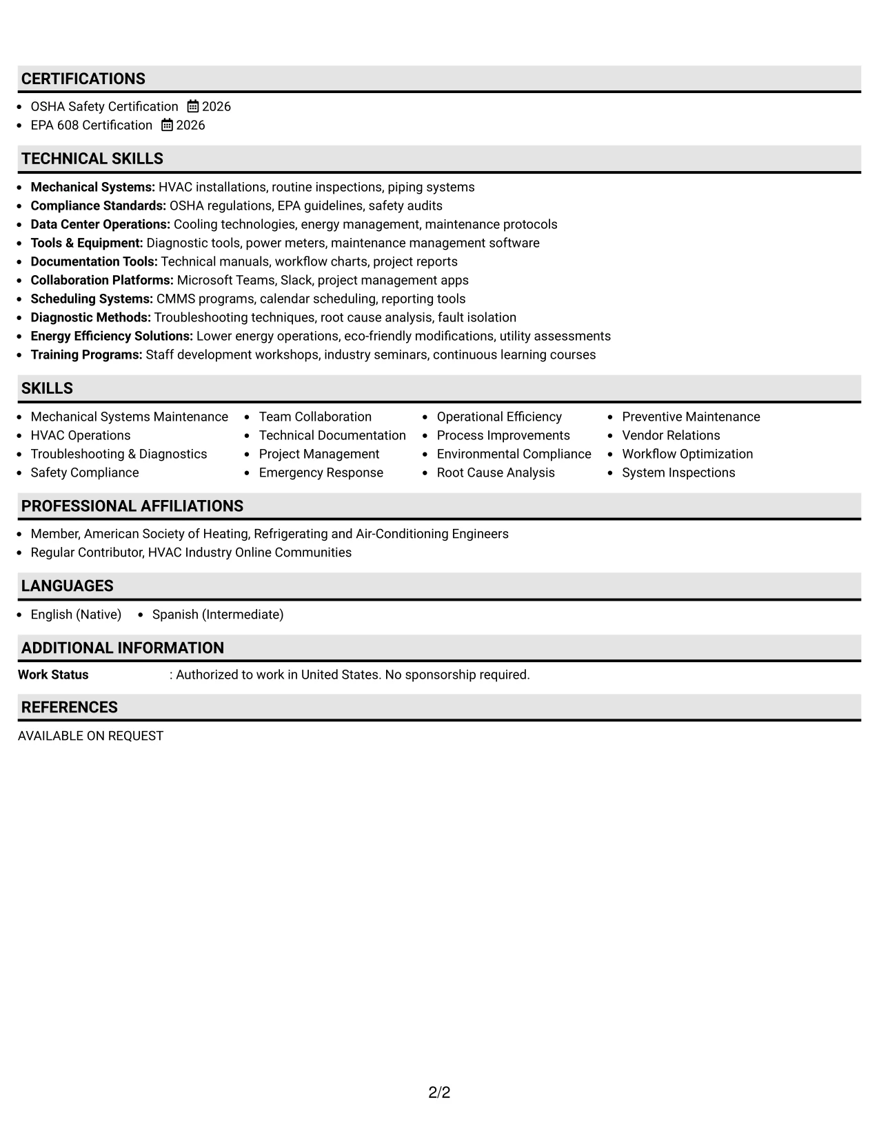Resume Example Page 2