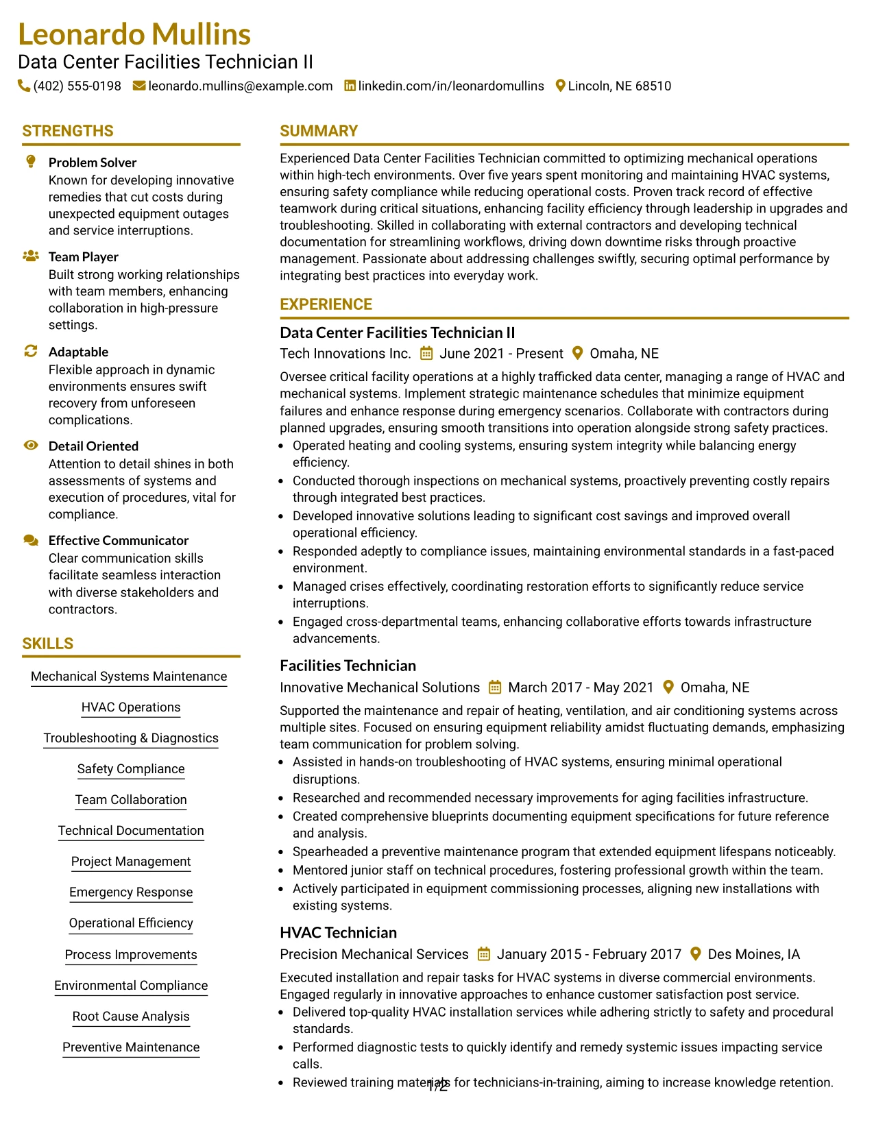 Resume Example Page 1