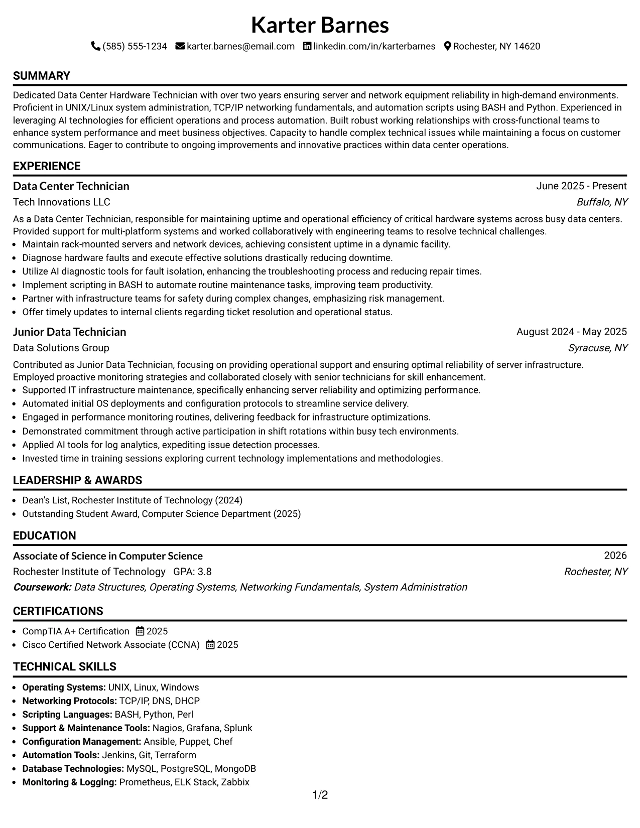 Resume Example Page 1