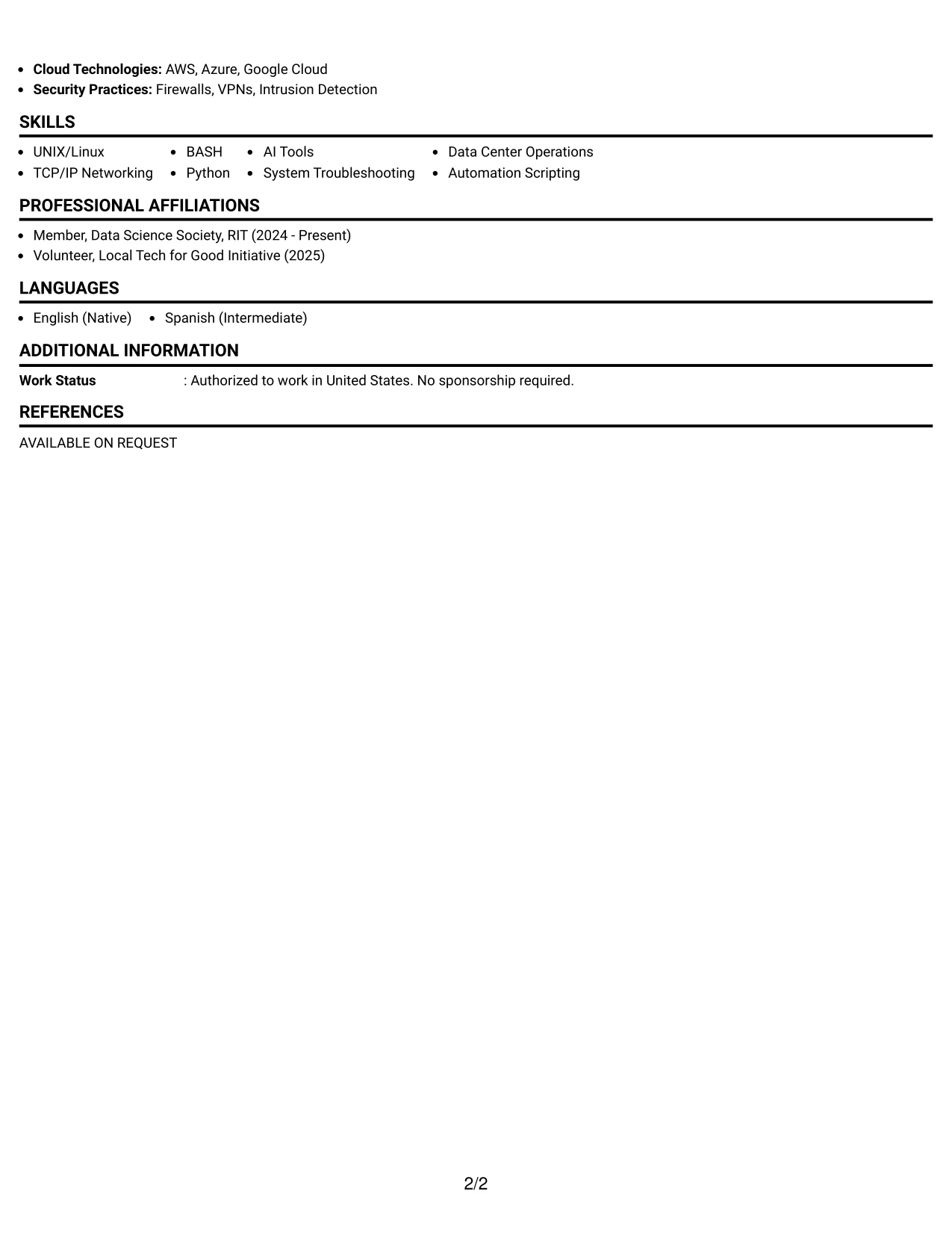 Resume Example Page 2