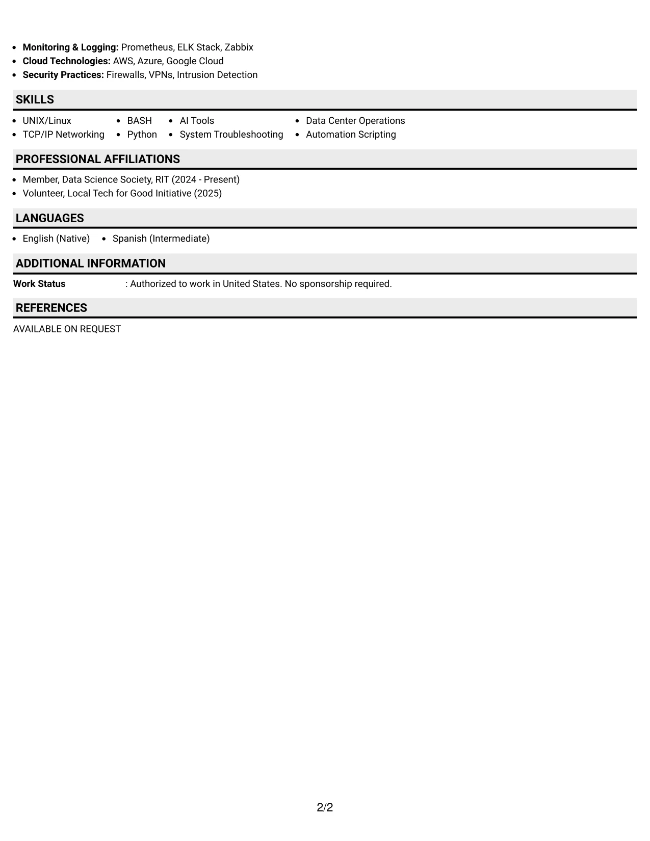 Resume Example Page 2